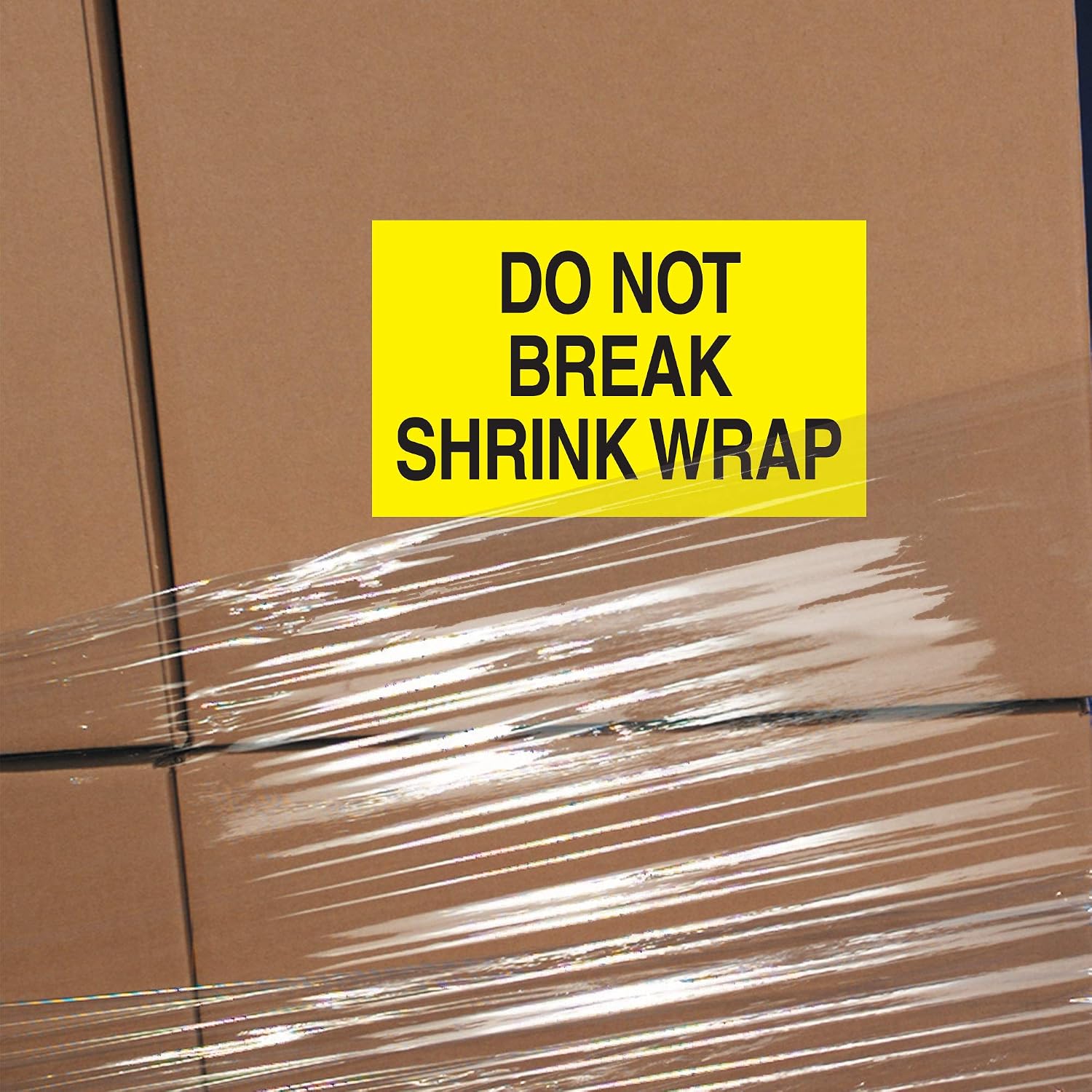BOX USA Tape Logic 3" x 5", "Do Not Break Shrink Wrap" Fluorescent Yellow Warning Sticker, For Shipping, Handling, Packing, and Moving (1 Roll of 500 Labels)