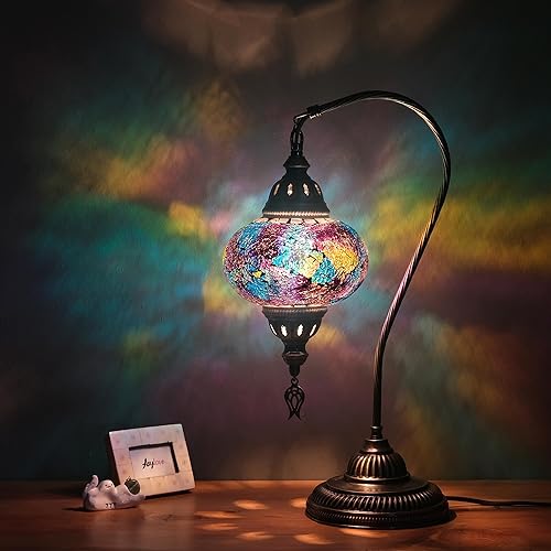 Miniatura 1 de Lámpara de mosaico turco, lámpara de escritorio marroquí de cuello de cisne, lámpara de mosaico de pie antigua, iluminación tradicional de mesa