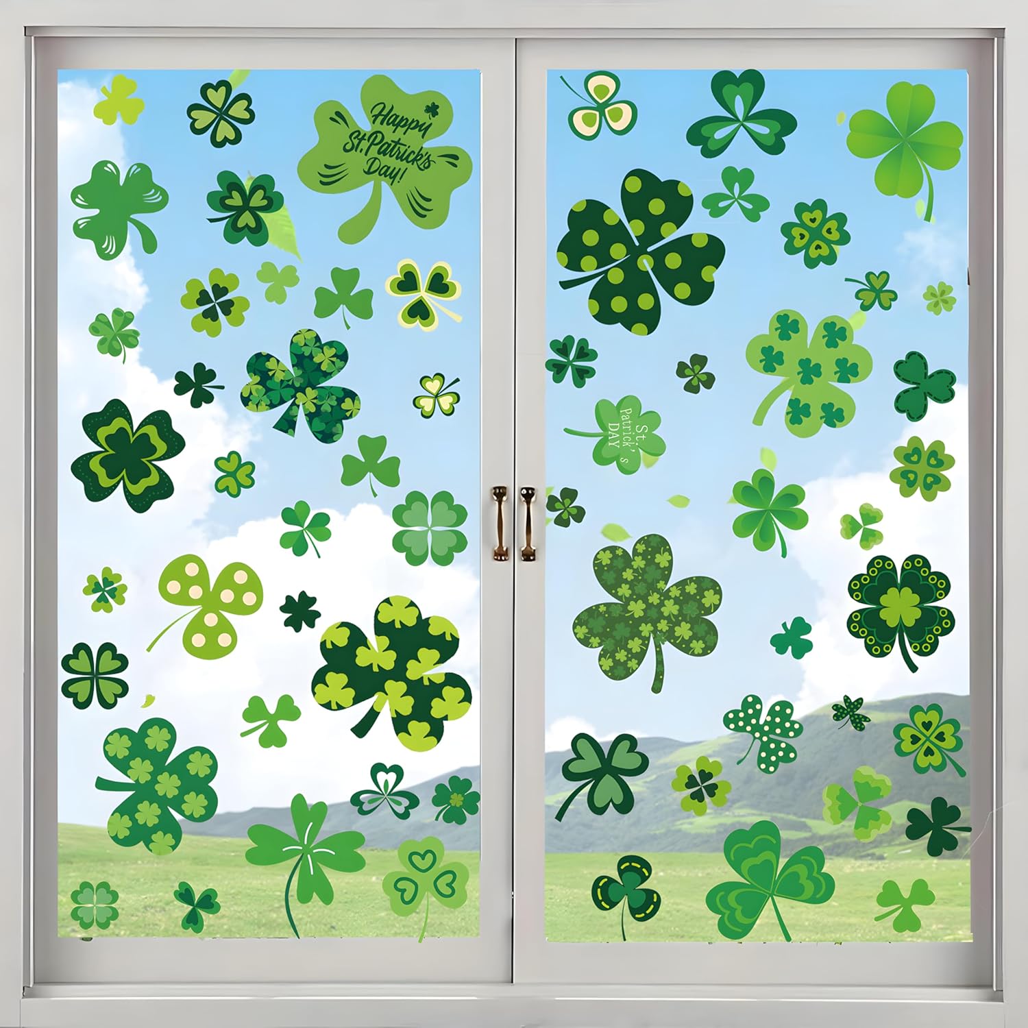 St. Patricks Day Window Clings Decorations - Double Sided Shamrock Window Stickers - 117 Pcs Reusable Static Decals for Home, Office, Classroom & Car Party Supplies (Glue-Free)