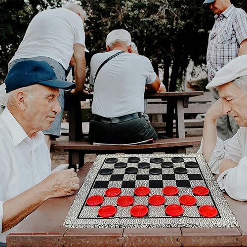 Miniatura 5 de Yuanhe - Juego de damas gigantes 3 en 1 y juego de punta Tic Tac con alfombra reversible juego de mesa para interiores y exteriores para familia