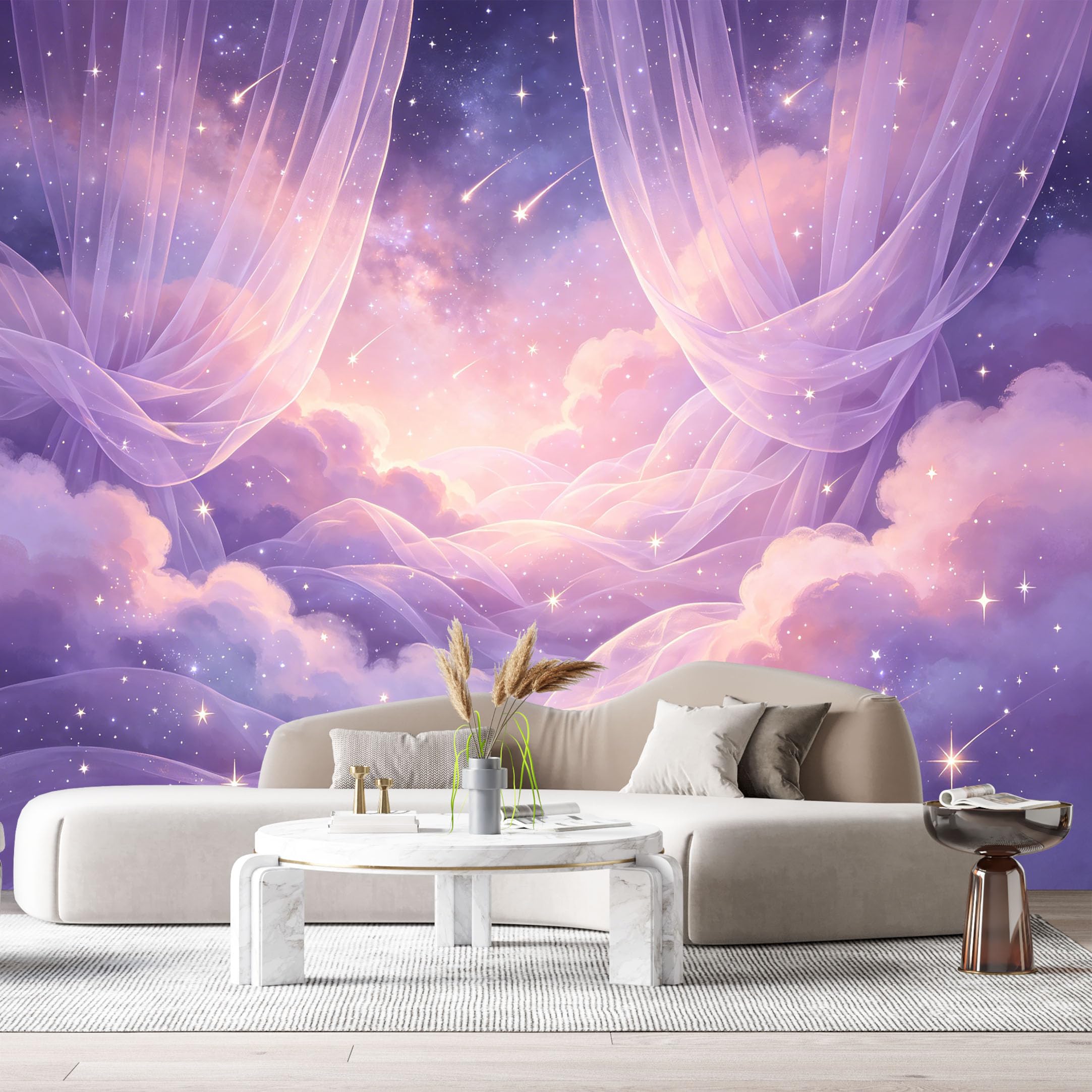 Custom Size Wall Murals Dreamy Night Sky Galaxy Clouds Sheer Curtains Abstract 3D SelfAdhesiveWall Fabric Removable Wallpaper Wall Decor for Living Room Bedroom Bathroom