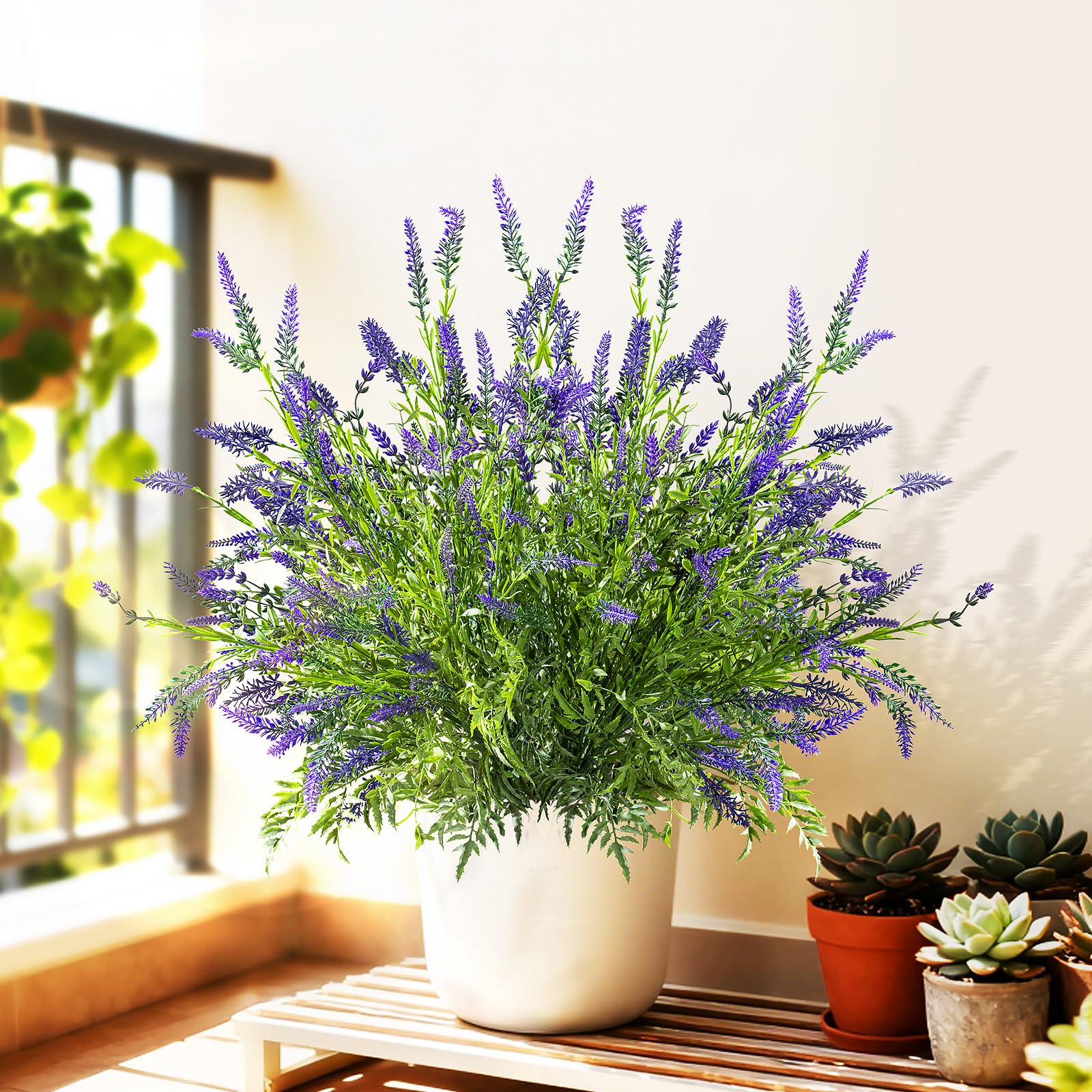 Photo 1 of 2 Pack Artificial Fern Plants in Pots Artificial Boston Ferns Potted Plants Faux Fern Bush Plant Shrubs Greenery for Outdoor Indoor Porch Patio Farmhouse Garden Living Room Office Table Decor (Type 3)