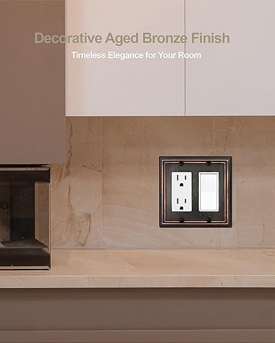 Miniatura 4 de ZILLSEA Placas de pared de doble decoración, placas de pared de bronce envejecido para interruptor de atenuación, salida GFCI y receptáculo,