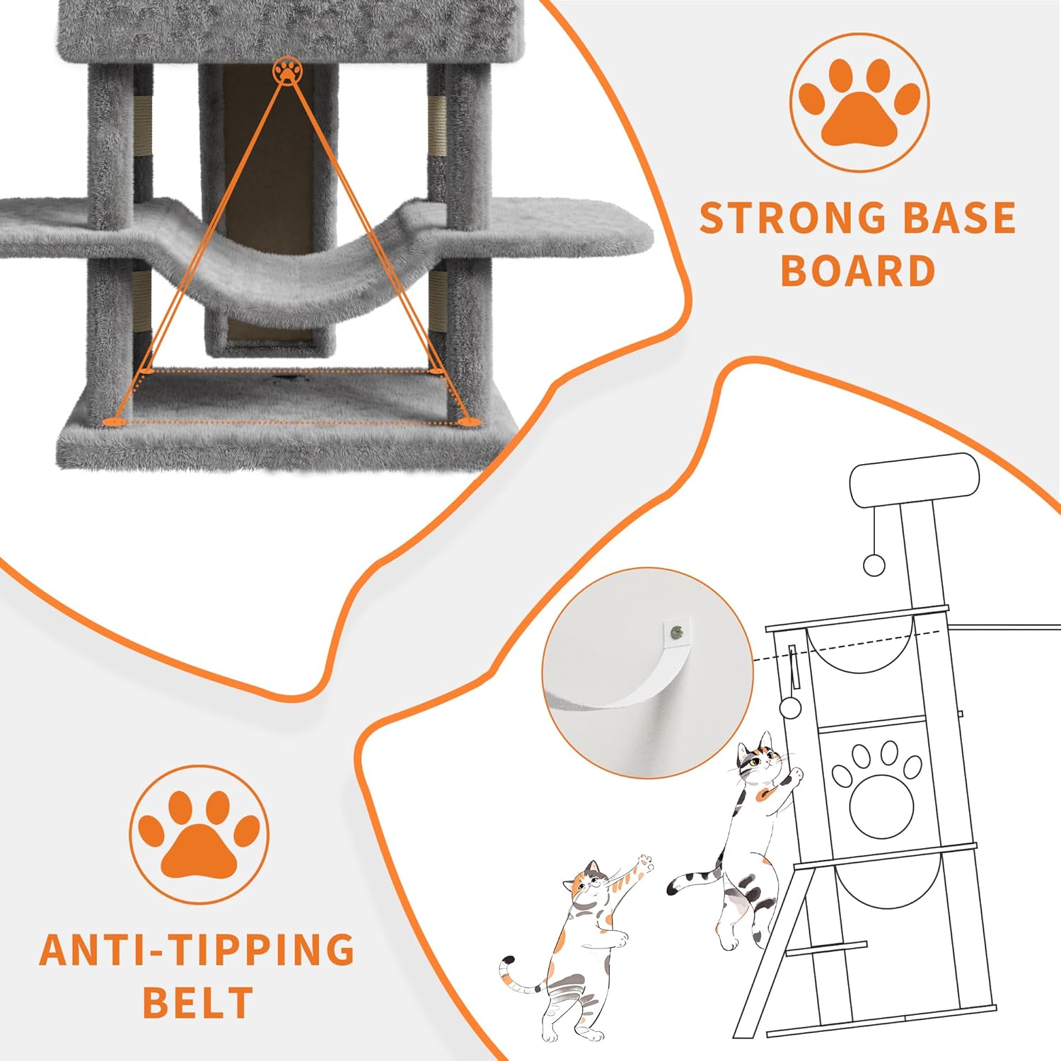 68.5 in Multi-Level Cat Tree for Indoor Cats Large Adult Heavy Duty Cat Tower for Large Cats with 2 Condos/Plush Perches/Sisal Scratching Posts/Hammocks/Basket/Dangling Balls, #2601 Light-Grey