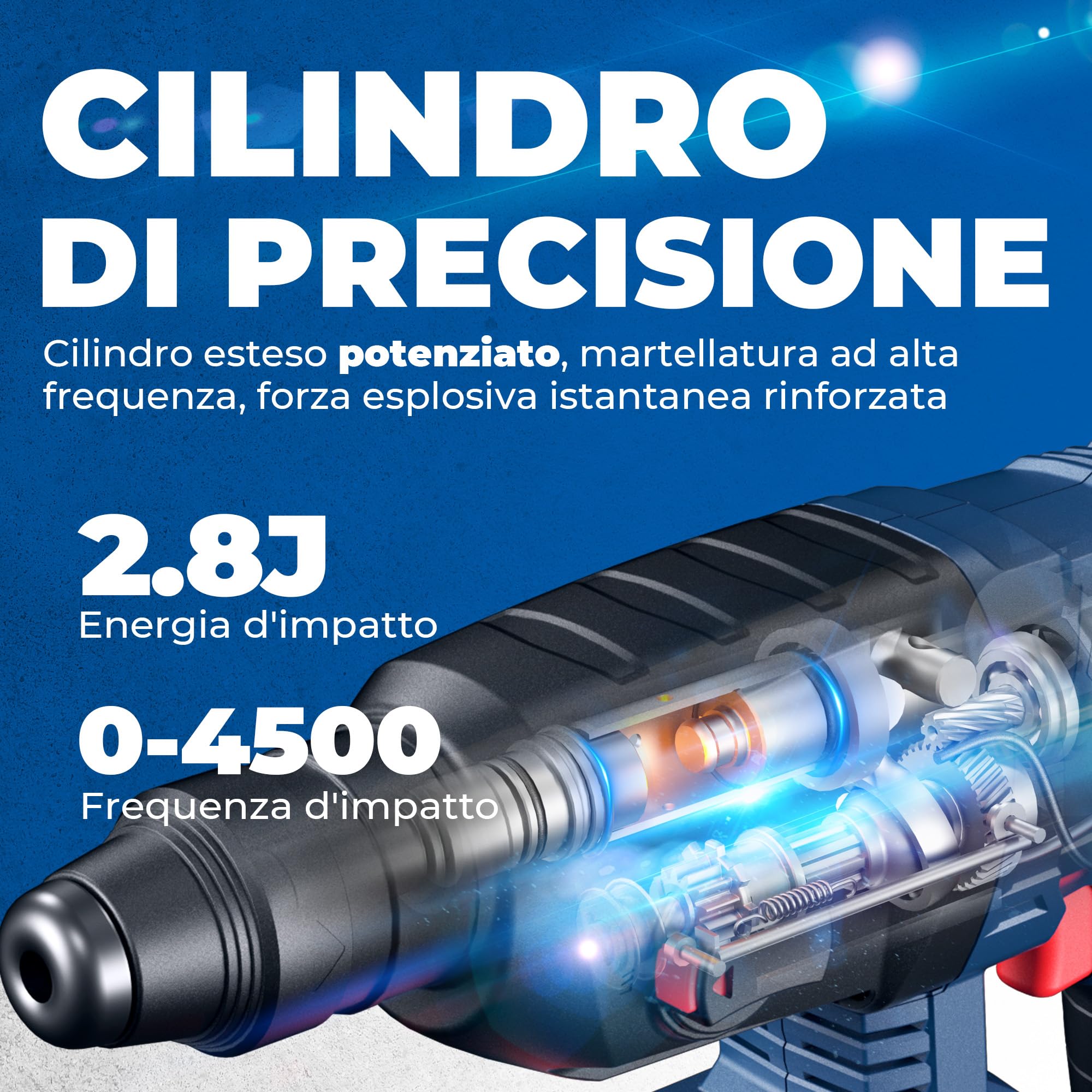 DongCheng Tassellatore a Batteria 18V, Perforatore Senza Spazzole 2.8J, 4 Punte SDS-Plus, Foratura 28mm, Anti-Vibrazione, Kit con Batteria 4Ah e Caricabatterie in Valigetta