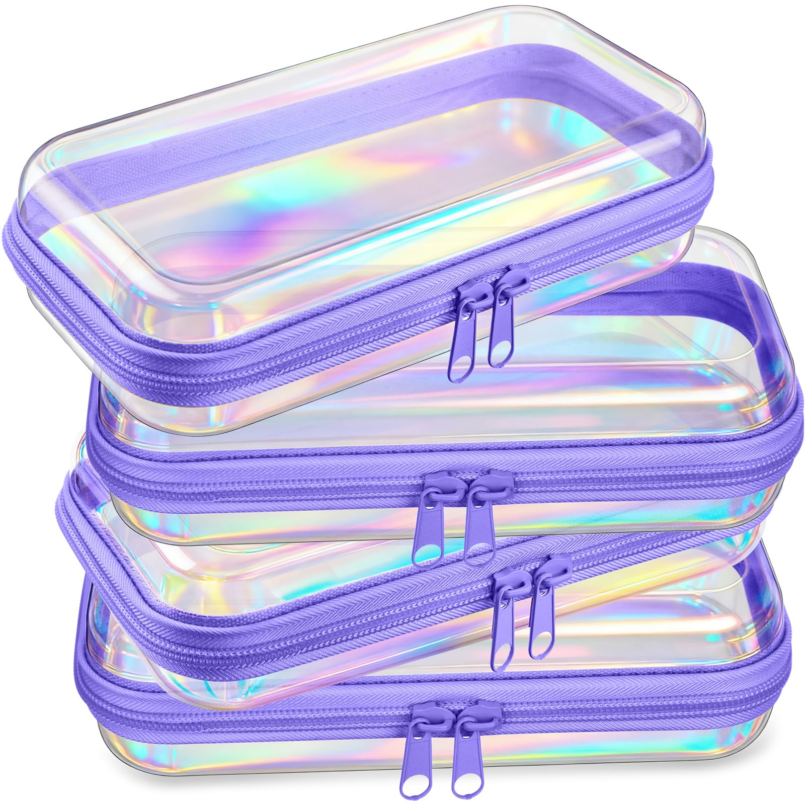 Hoolerry 4 Pcs Hard Clear Zipper Case, Laser, 7.5 x 3.9 x 2 in, Purple
