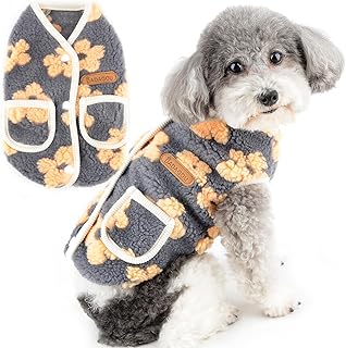 Zunea Flowers Pattern Dog Sweater Coat for Small Dogs Cat Soft Sherpa Fleece Jumper Winter Warm Puppy Jacket Coat Fuzzy Pullover Vest Clothes Cold Weather Pet Chihuahua Doggie Apparel Gray S