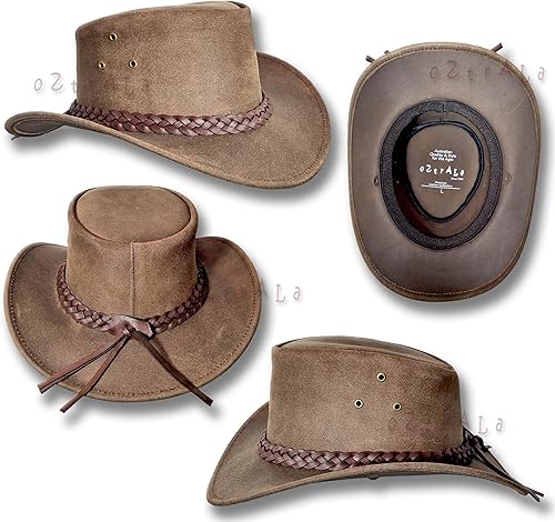 Miniatura 5 de Oztrala Sombrero de cuero aceitado australiano Outback australiano vaquero australiano occidental para hombres y mujeres niños negro marrón WO HL11