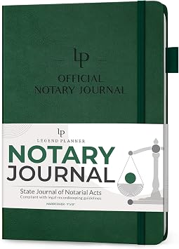 Legend Notary Journal Log Book, Public Records, Notary Supply, Dark Green