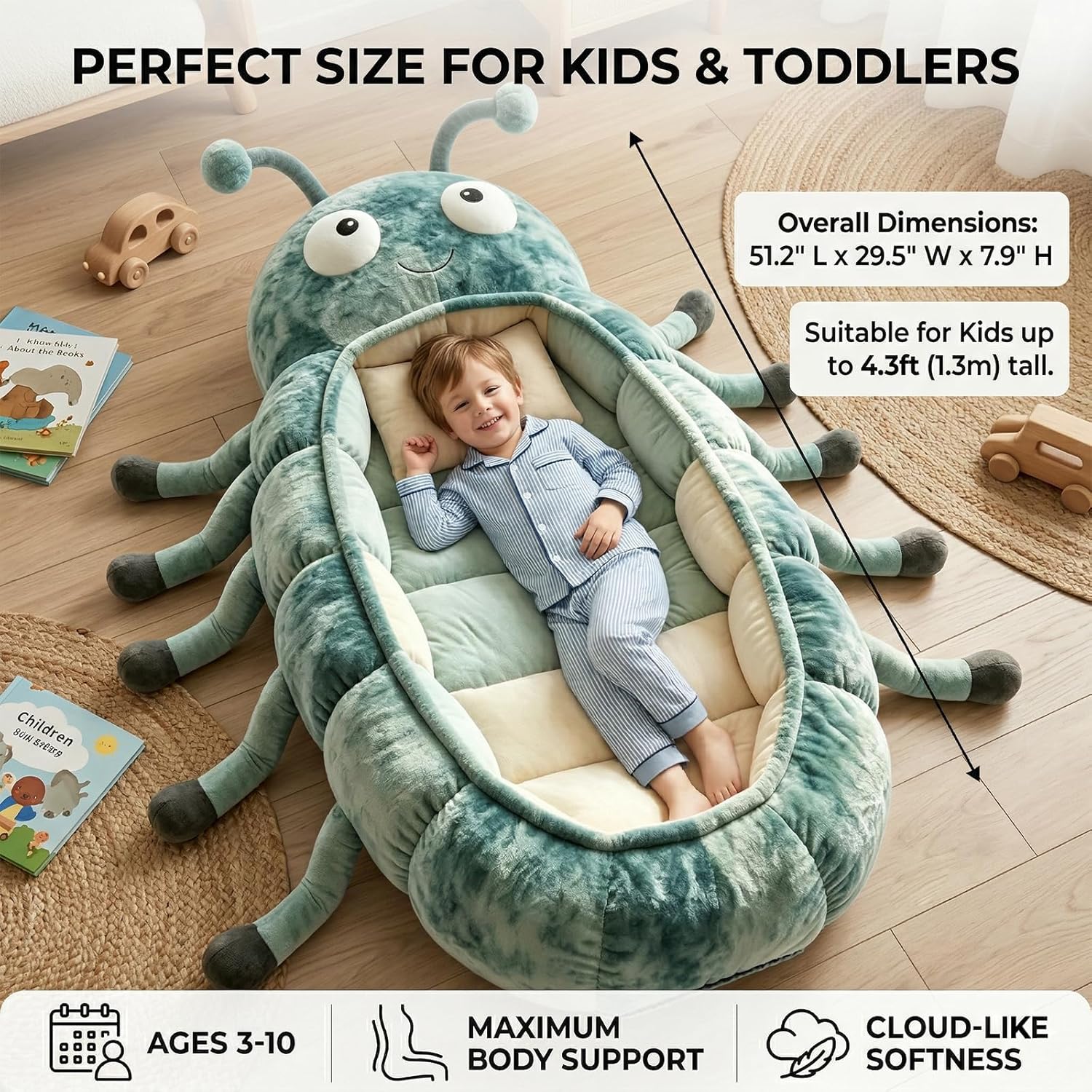 Hugging Caterpillar Sleeping Bags & Indoor Nap Pod Lounger - Plush Cocoon Sleeping Bag with Pull Cord - Ultra-Thick Caterpillar Bag Floor Cushion & Sleep Pod Adult Relaxing Nest