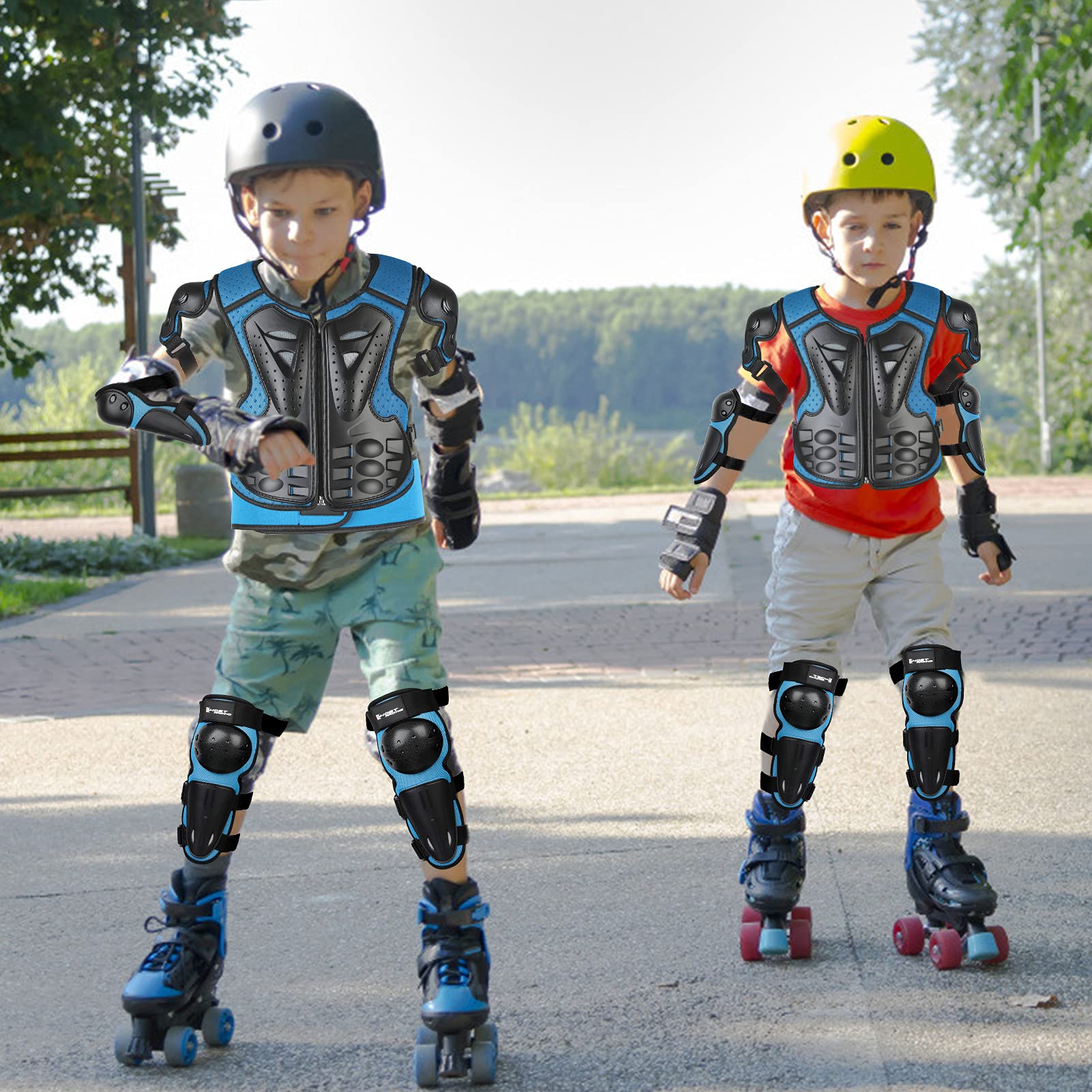 Juego de equipo de protección para niños, rodillera y coderas de seguridad transpirable con protector de pecho, equipo de protección deportivo para motociclismo, patinaje, patinaje, ciclismo