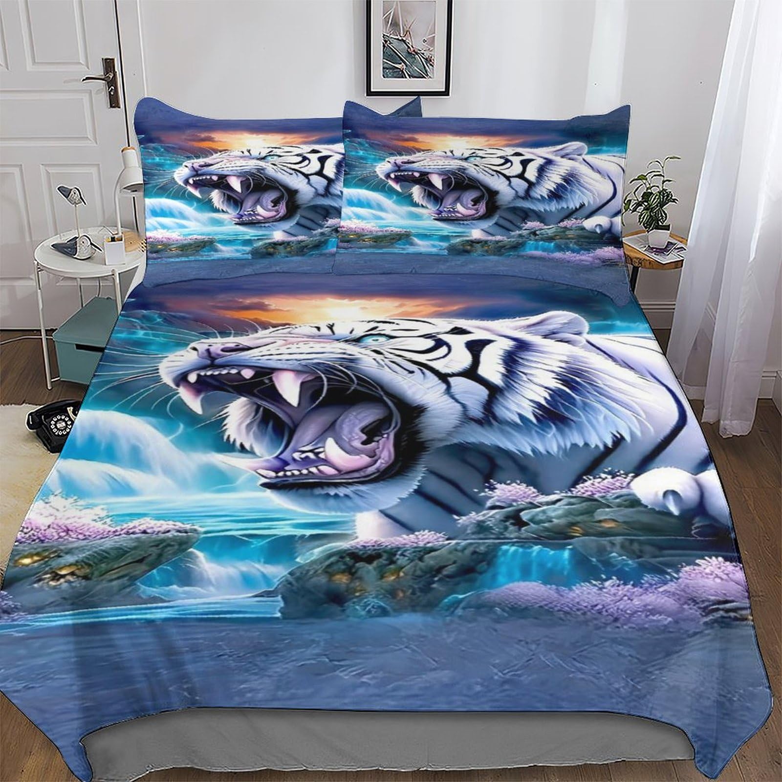 Parure de lit enfants et adulte tigre housse de couette doux microfibre ensembles 220x240 cm