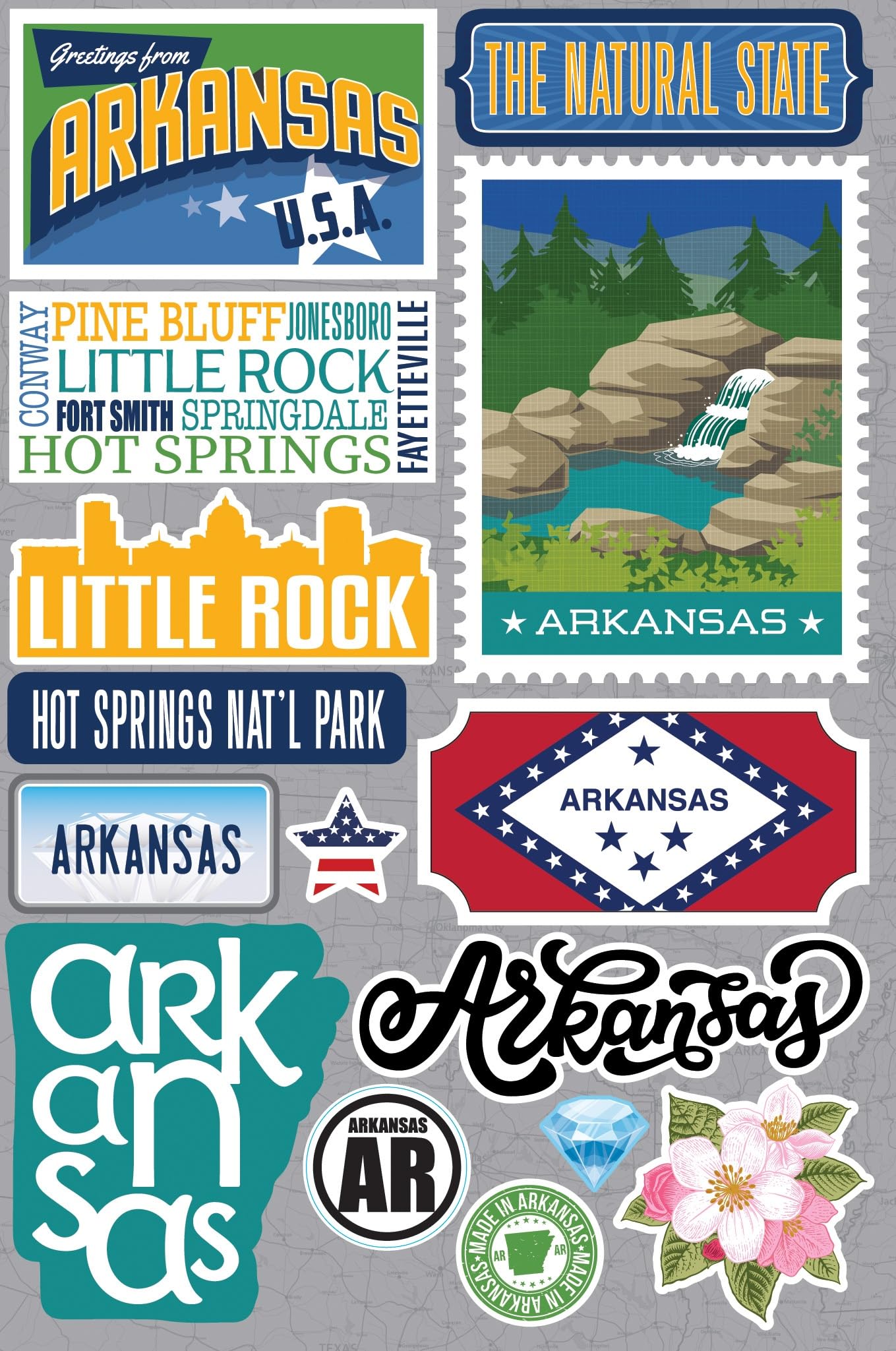 Stickers relief Arkansas Reminisce Jet Setters 3.0 scrapbooking haut de gamme