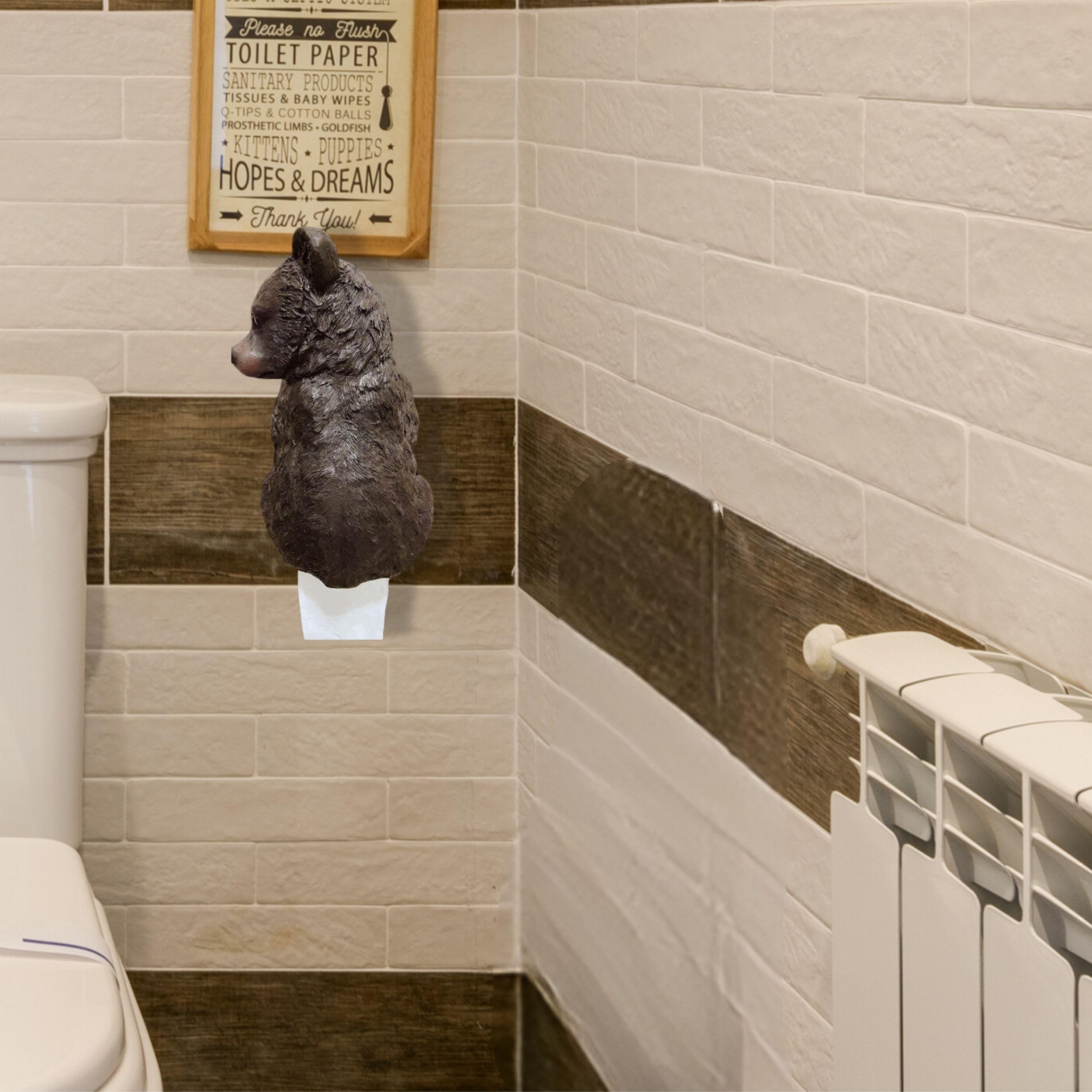 BestGiftEver Montato a Parete Nero Cucciolo di Orso Scultura Porta Carta igienica