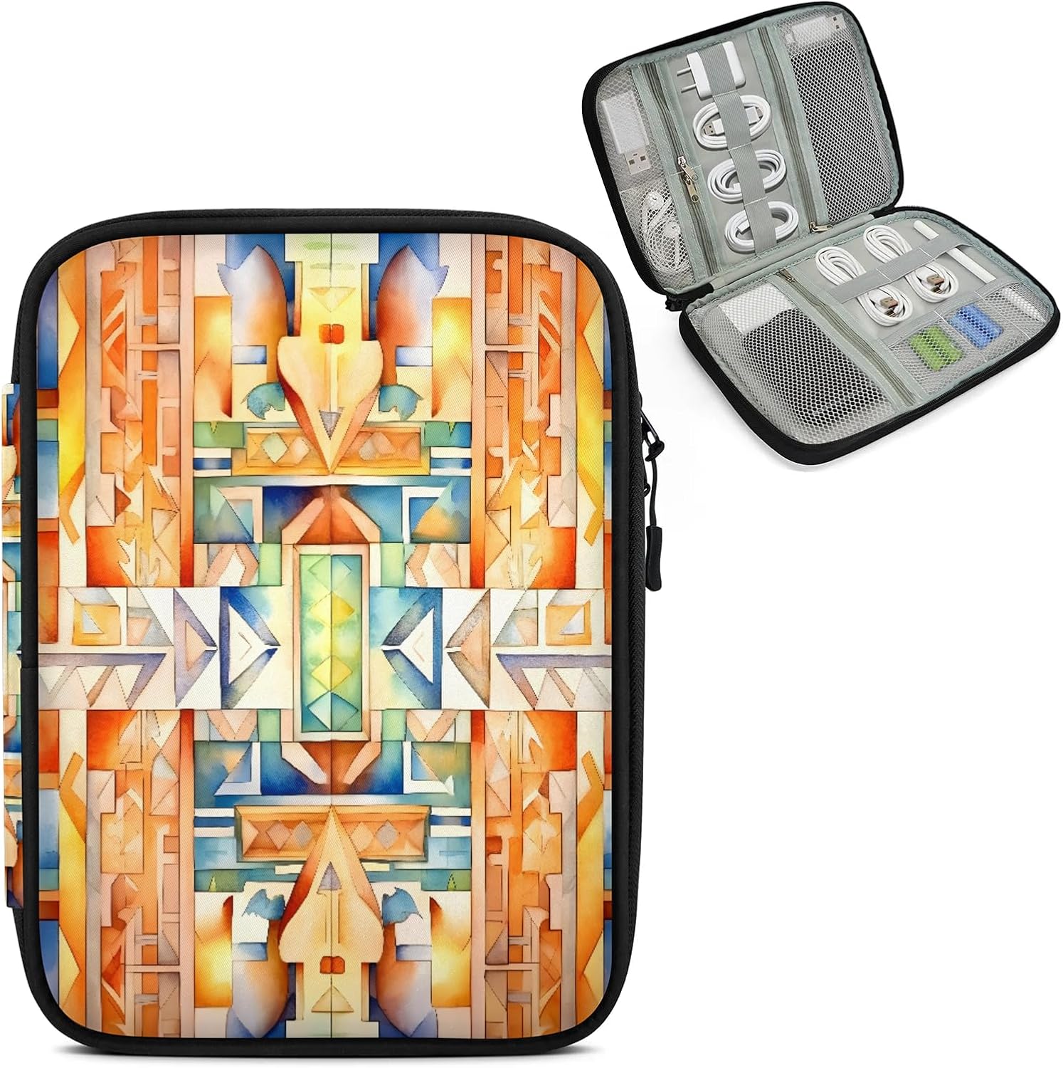 Boho Mid Century Travel Cord Organizer Case for Women Men Modern Abstract Geometric Art Tech Electronic Accessories Bag for Cord, Charger, Phone, USB, SD Card