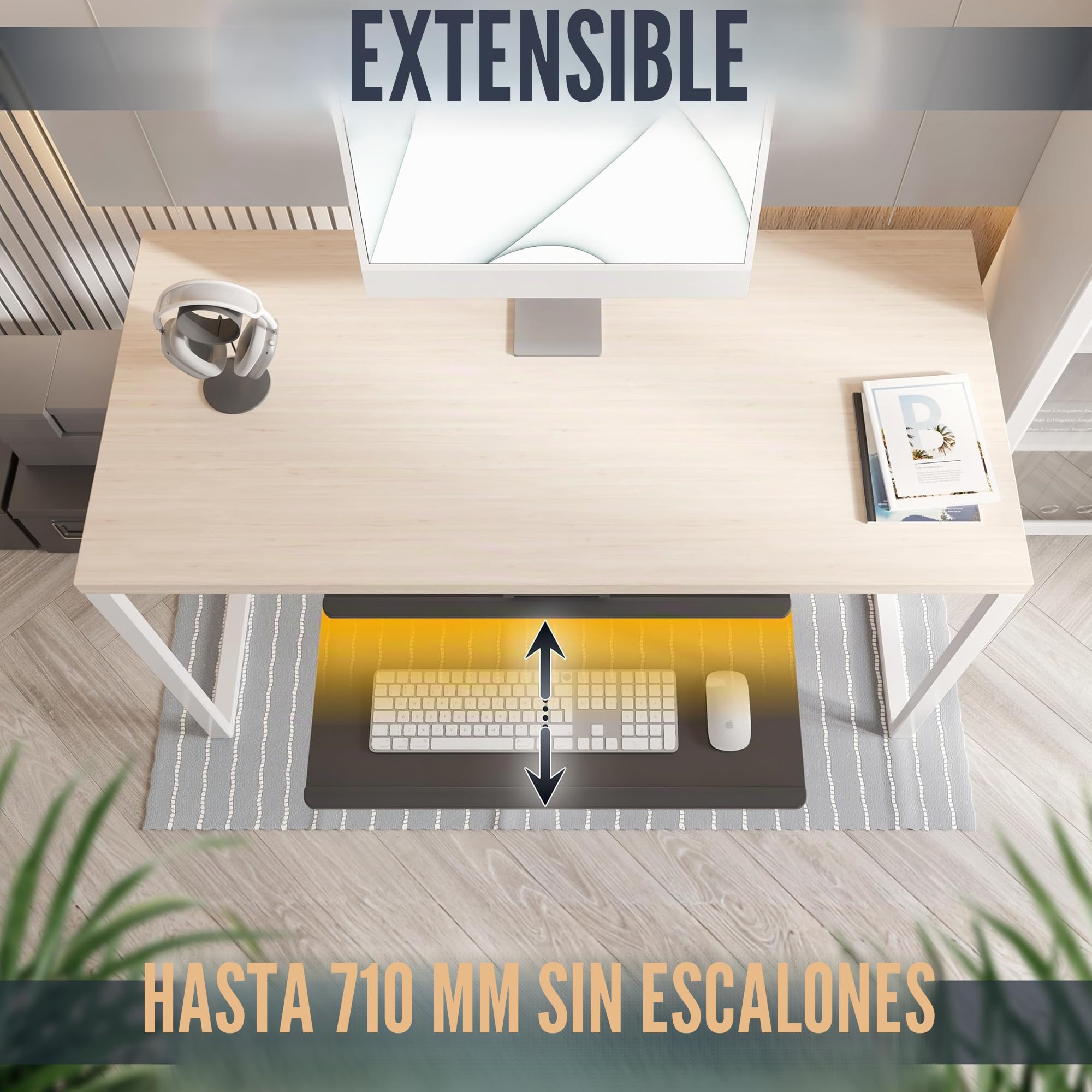 RICOO Bandeja teclado Giratorio Inclinable Extensible Debajo escritorio Brazo articulado bajo mesa Reposamuñeca CZ0300 Soporte tastatura PC