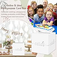 Vista 6 de QIKSION Caja de tarjeta de boda blanca, caja de regalo de lámina plateada para fiestas, recepción de boda, graduación, cumpleaños, baby shower, rifa