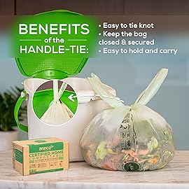 ANECO Compostable Food Waste Bags 3 Gallon With Handles (30 Count), Extra Strong Compost Bags for Kitchen Countertop Bin - BPI & OK Compost HOME Certified Small Garbage Bags With Handles
