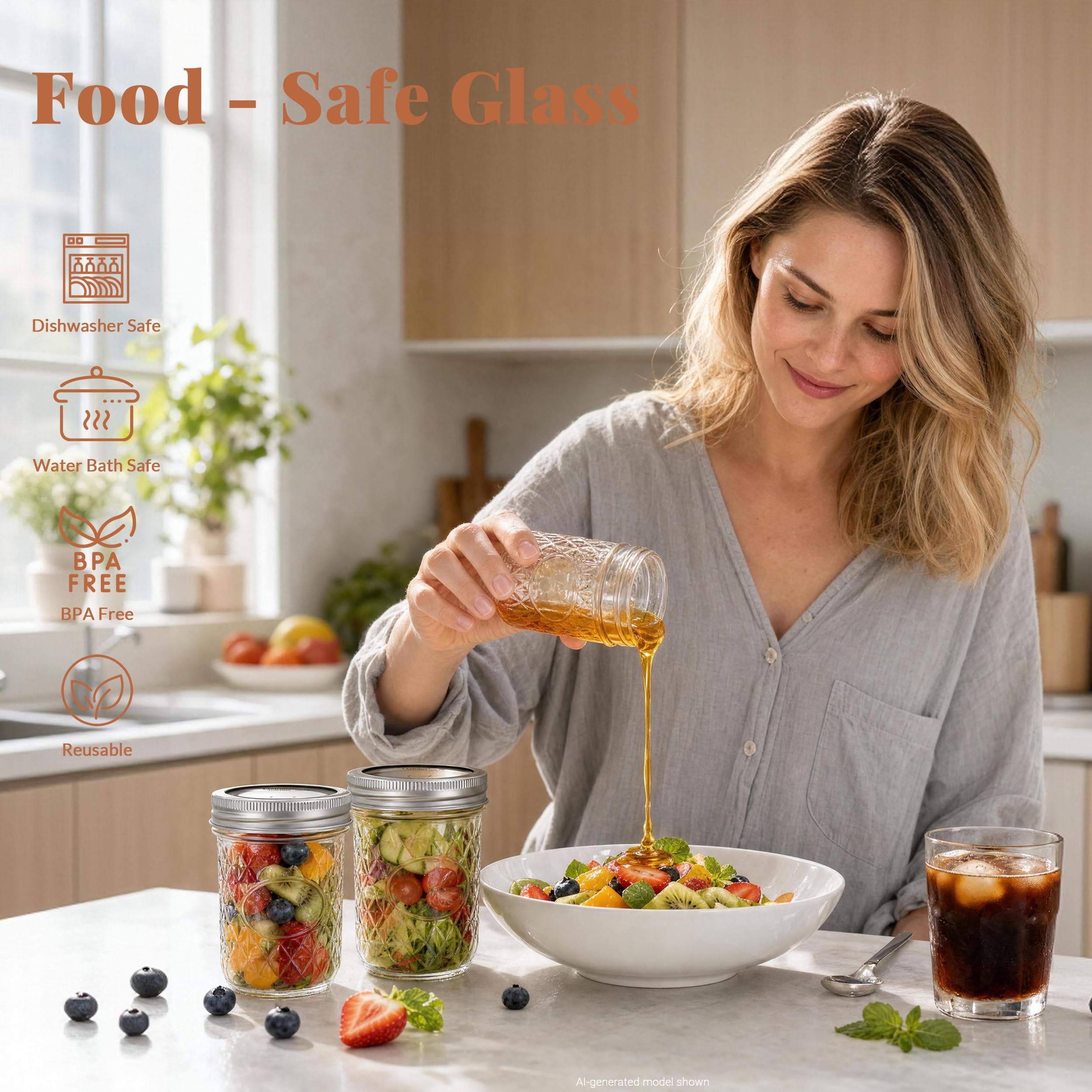 CycleMore Einmachgläser, 237 ml, 24 Stück, Einmachgläser mit luftdichten Deckeln und Bändern, ideal zum Fermentieren, Marmelade, Honig, Beizen, Hochzeit/Dusche, DIY-Dekorationen