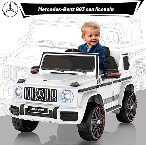 Miniatura 2 de ANPABO Auto de juguete Mercedes-Benz G63 con licencia, para niños, 12 V, con control remoto para padres, aviso de batería baja, faro delantero LED