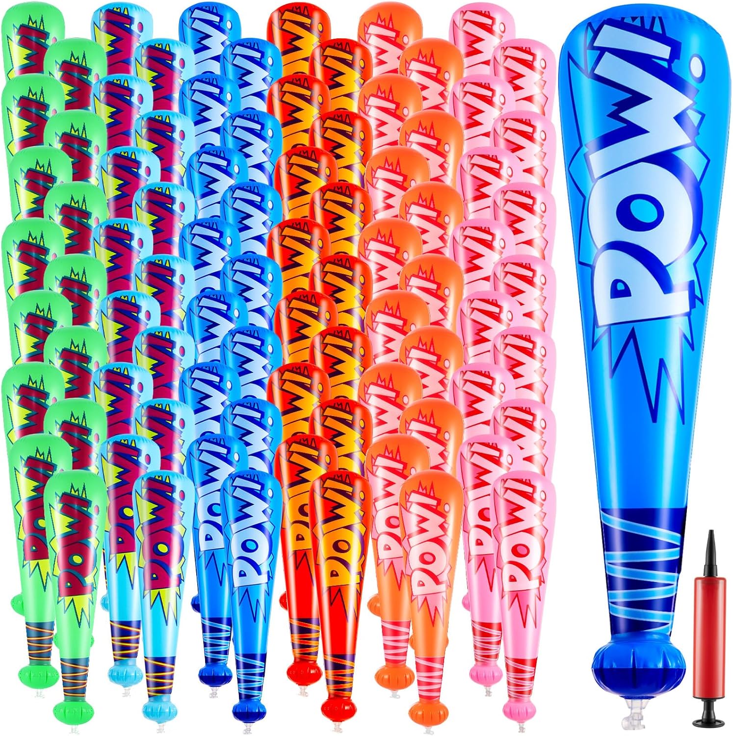 Seematn 100 Pcs Mardi Gras Throws Bulk Pow Inflatable Baseball Bats 17 Inch Inflatable Blow up Bats for Kids Carnival Game Prizes Bulk Carnival Hero Sports Prizes Favors (Mixed Color)