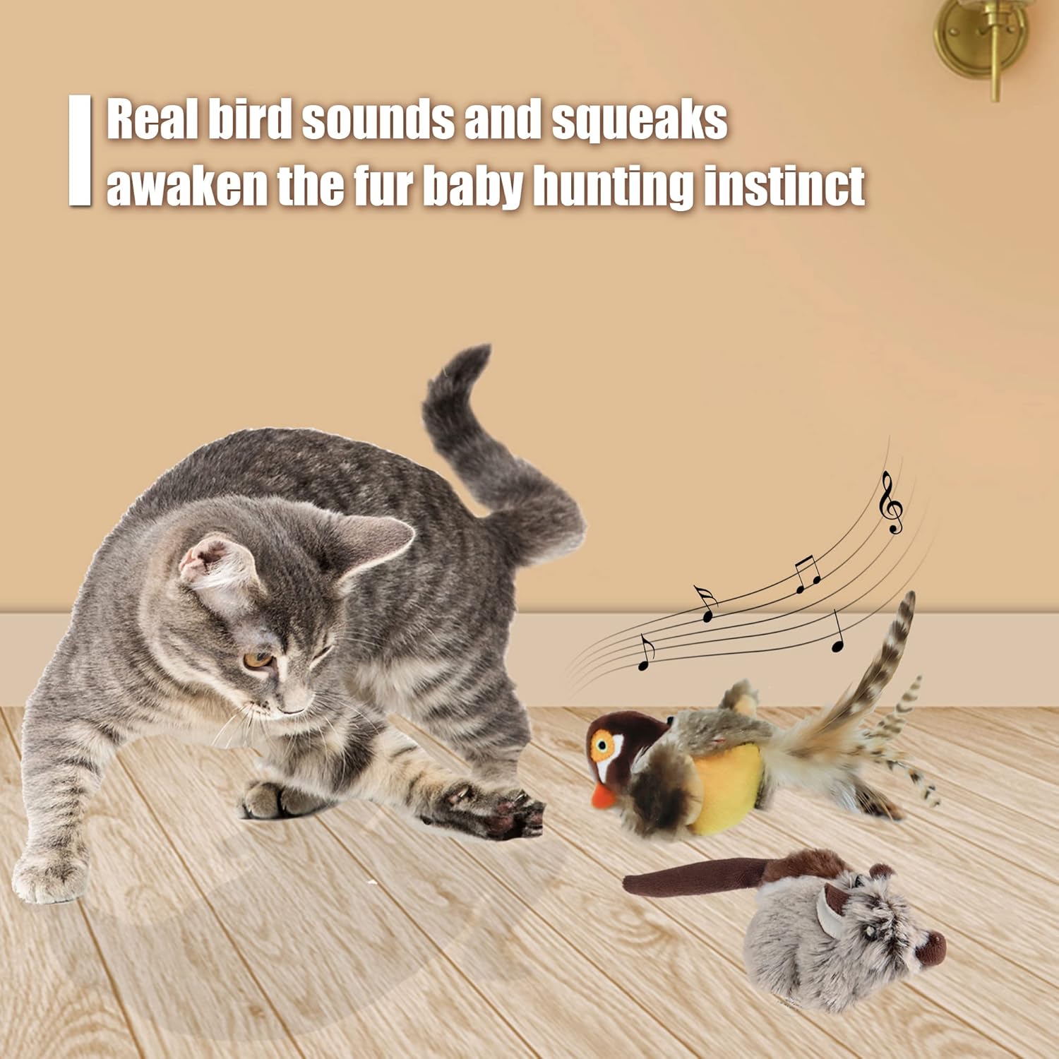 Cat Toys, Interactive Squeaking Mouse & Bird for Indoor Cats, Three Dogs & A Cat Lifelike Plush Bird Mouse Toy Animal Sound Chaser Set(2PCS) : Pet Supplies