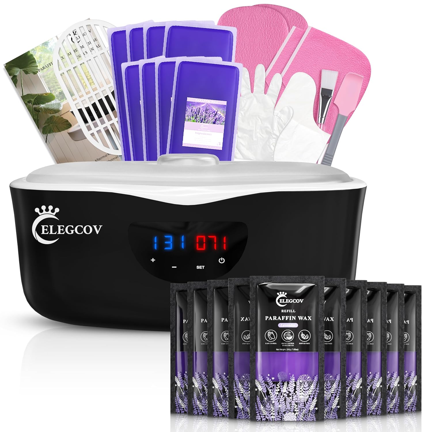 Paraffin Wax Machine for Hand and Feet – ELEGCOV Paraffin Wax Warmer Kit and 10 Packs Lavender Bath Wax Refills Kit，Hand and Foot Moisturizing Care Kit, 4000ml Fast Meltdown Parafin Hot Wax Machine