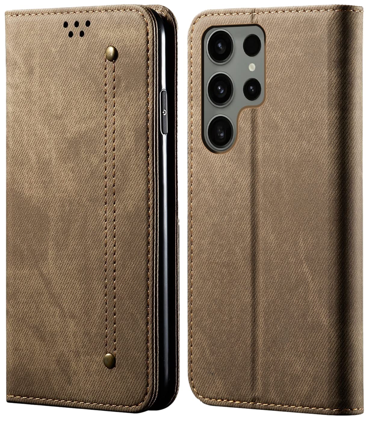 Sandstone® Denim Flip Cover for Samsung Galaxy S23 Ultra Case Premium Luxury Slim Wallet Folio Case Magnetic Closure Cover (Khaki) (B09Y5XR9CH) Amazon Price History, Amazon Price Tracker