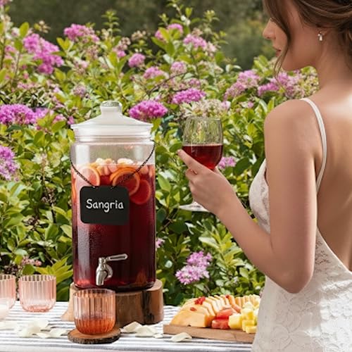 Miniatura 7 de Dispensador de bebidas de vidrio de 2 galones con boquilla para fiestas, soporte hermético alto y hermético para servir bebidas estilo masón con