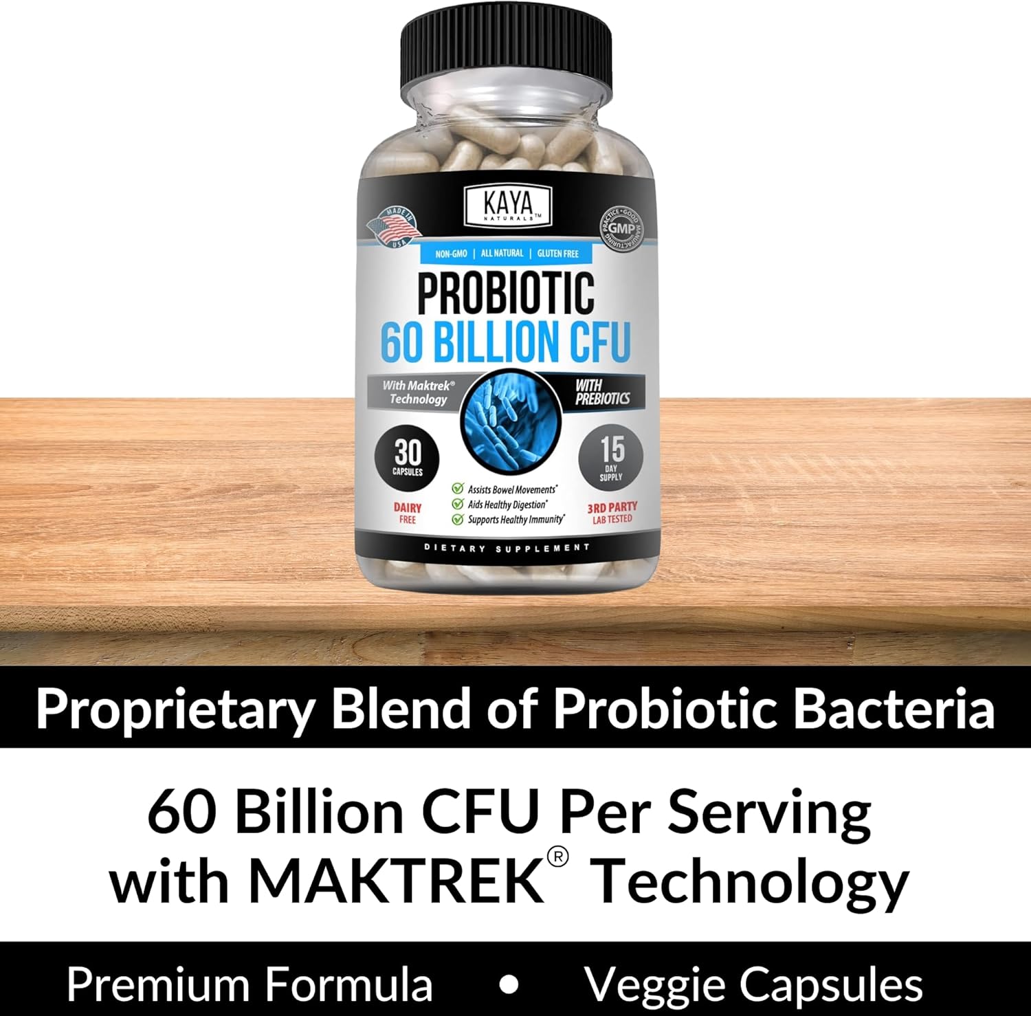 Kaya Naturals Probiotic 60 Billion CFU - Probiotics for Women, Probiotics for Men and Adults, Natural - Gut Health & Immune Support Supplement - Provides Digestive Support - 30 Vegetable Capsules - Image 5