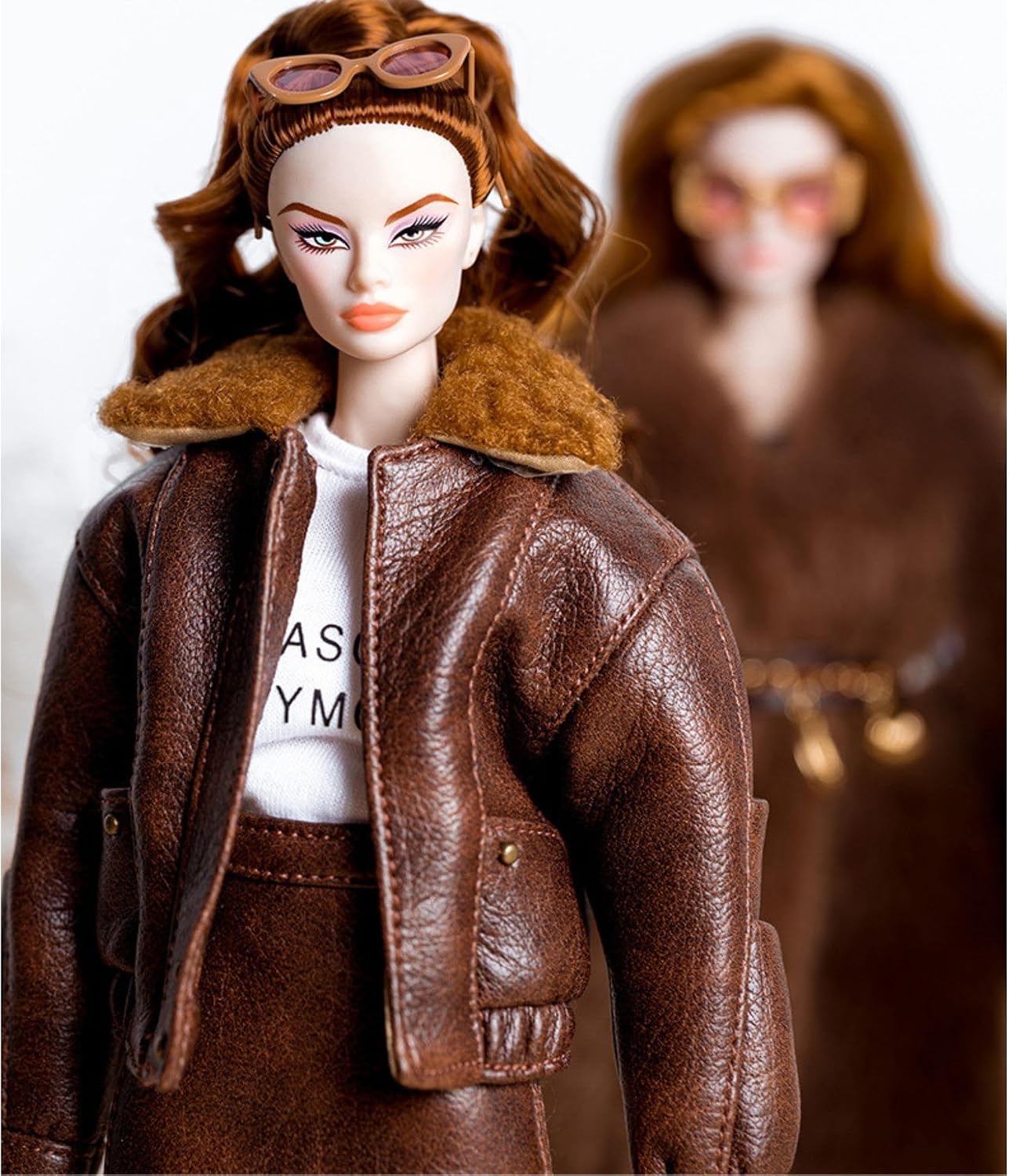 Fashion Doll Outfit Set with Brown Flight Jacket, Mini Skirt, White Socks and Ankle Boots for 11.5-12 Inch Dolls, 1/6 Scale BJD Doll Clothes (Brown Flight Jacket)