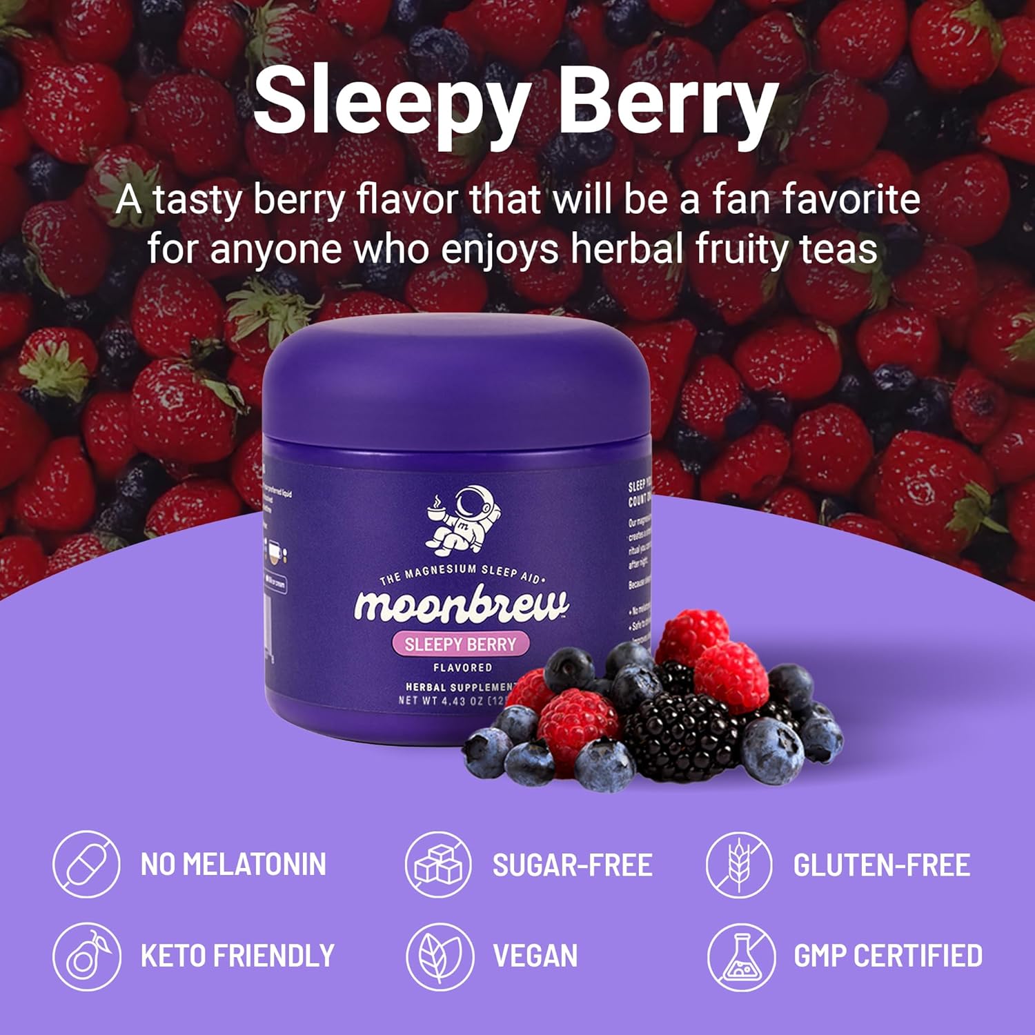 MoonBrew Nighttime Magnesium Sleepy Berry Smoothie, Natural Sleep Aid Drink Mix for Adults - Calming Melatonin-Free Sleep Support with L-Theanine, Chamomile & Zinc Glycinate - 25 Servings - Image 4