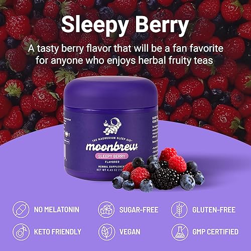 Vista 4 de MoonBrew Batido nocturno de bayas somnolientas de magnesio, mezcla de bebida natural para ayudar al sueño para adultos, apoyo calmante para dormir