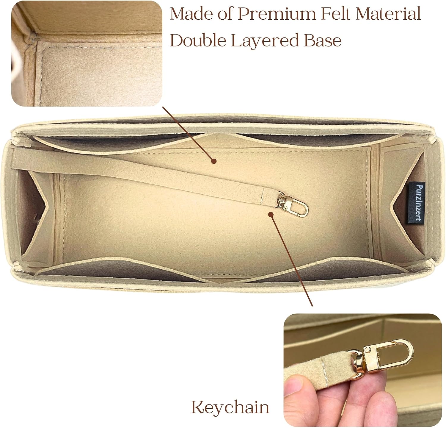 Premium Felt Insert for Coach Easton Tote Bag (Chocolate), Lightweight Organizer, Tapered Shape Reinforced Base Keychain