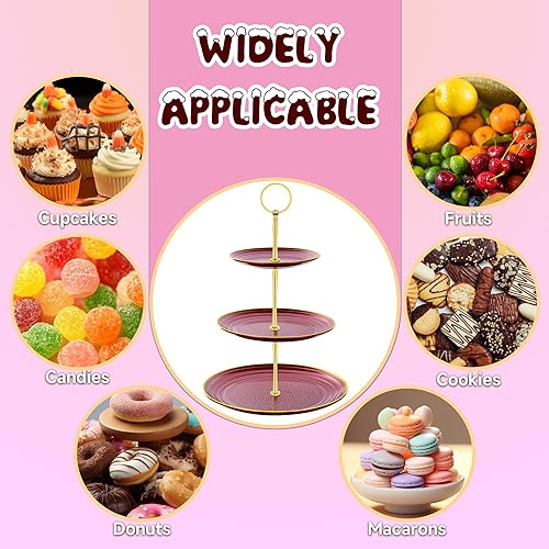 Miniatura 5 de PinCute Soporte para cupcakes  Torre de postre de pastel de 3 niveles, bandeja de plástico para servir y barra de metal para fiesta de cumpleaños,