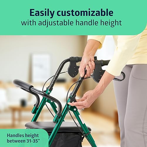 Miniatura 3 de Medline Caminador de movilidad plegable de acero para adultos con ruedas de 6 pulgadas verde