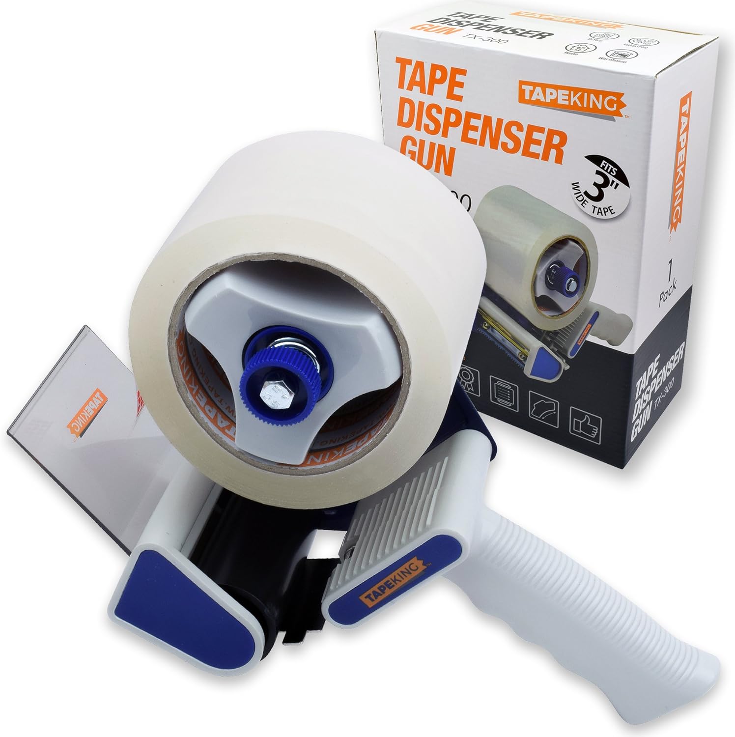 Tape King Packing Tape Dispenser Gun - Handheld Tape Gun with 1 Bonus Clear Packaging Tape (3 Inch Wide) - Shipping Tape for Sealing, Storing, and Moving Boxes, 1 Pack