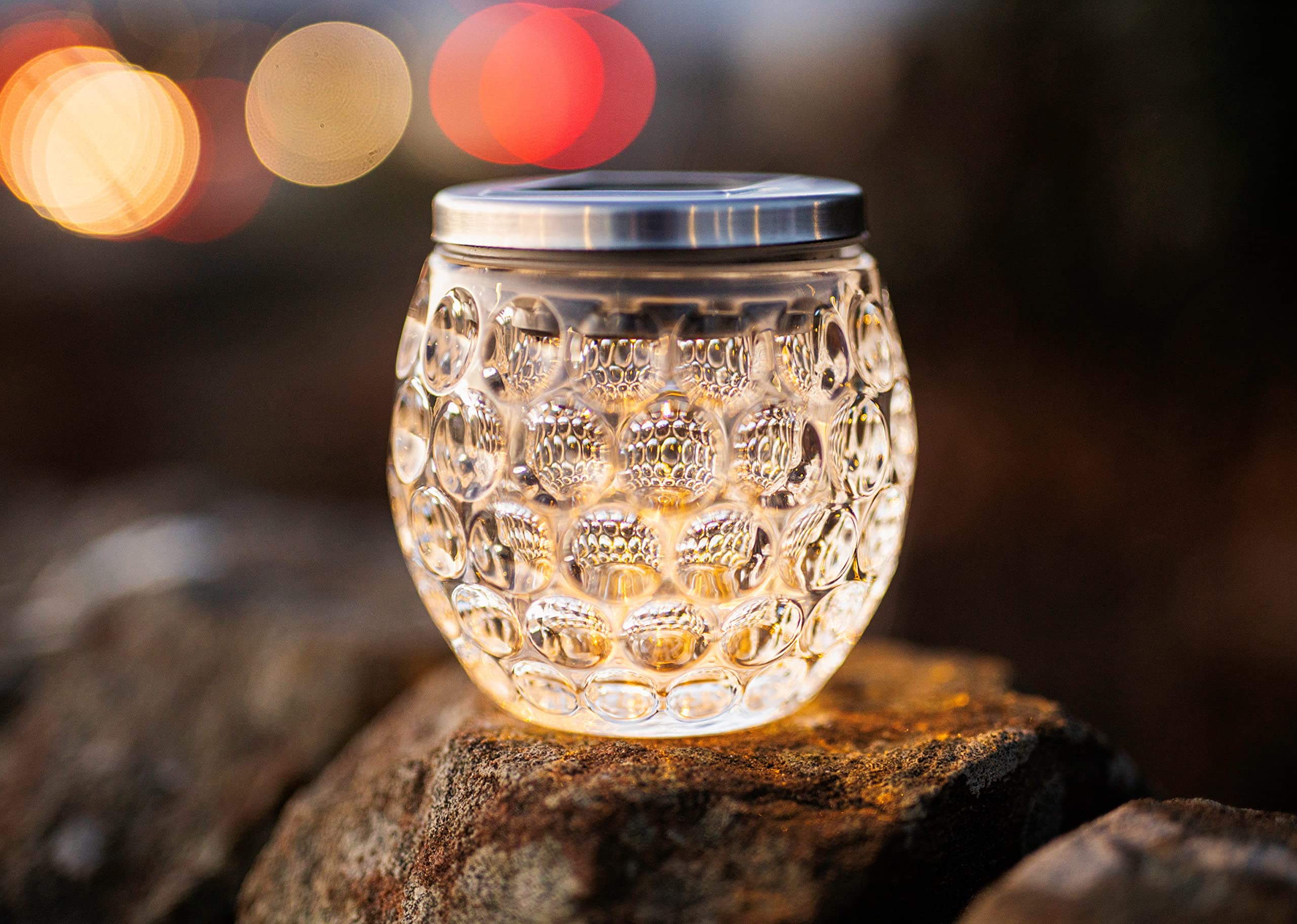 Garden Mile Warm White LED Solar Garden Lights Dimpled Glass Jar With Auto Sensor Outdoor Lights Mosaic Patio Lights Glass Ball Ornaments For Indoor Outdoor Decorations