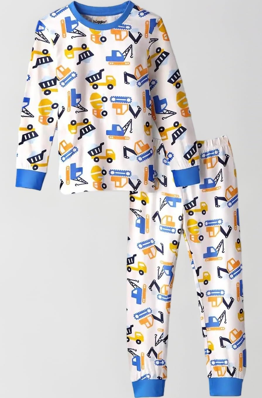Excavators Boys Pajama Set – Construction Truck Print Nightwear for Kids, Soft Cotton Pajama Set with Stretchy Waistband, Comfortable Sleep & Lounge Wear