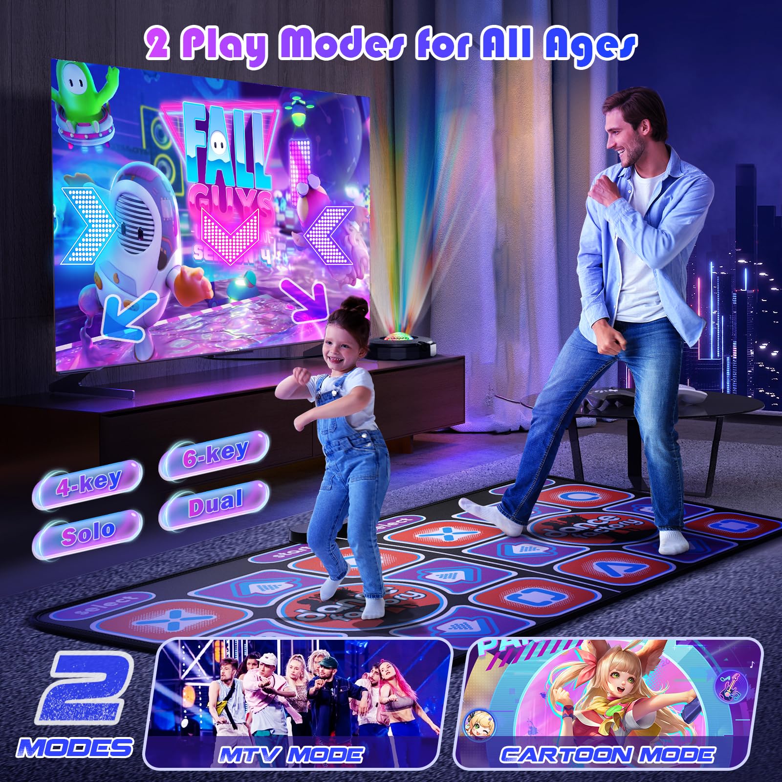 Tappetino da Ballo per TV con Telecamera, Tappeto da Ballo per Bambini e Adulti, Tappeto Danza Interattivo con Modalità 4 Tasti, 6 Tasti, Singolo e Doppio Giocator, per Ragazze 3 4 5 6 7 8 9 10+ Anni