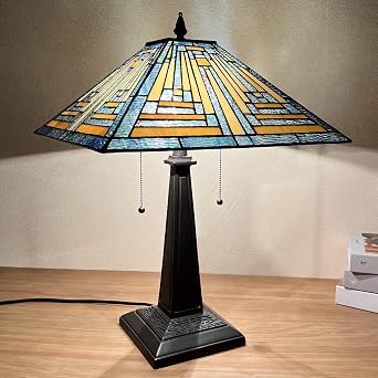 Tiffany Lamp Mission Style Stained Glass Table Lamp Blue Desk Light