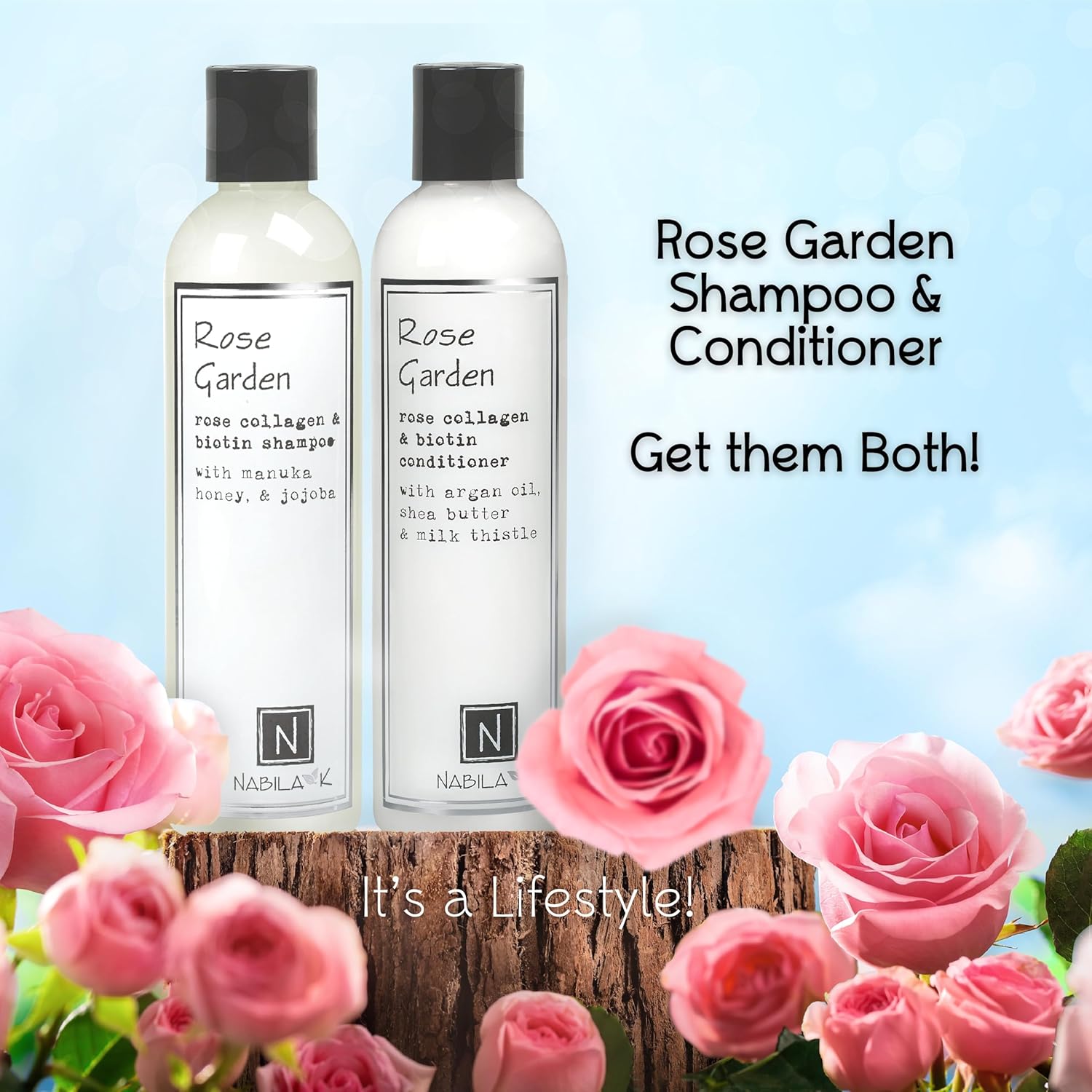 Nabila K Collagen & Biotin Conditioner, 9 oz – Rose Garden – Rose, Vitamin B7, Manuka Honey & Jojoba – Nourishing, Smoothing, Color-Safe – Sulfate-Free