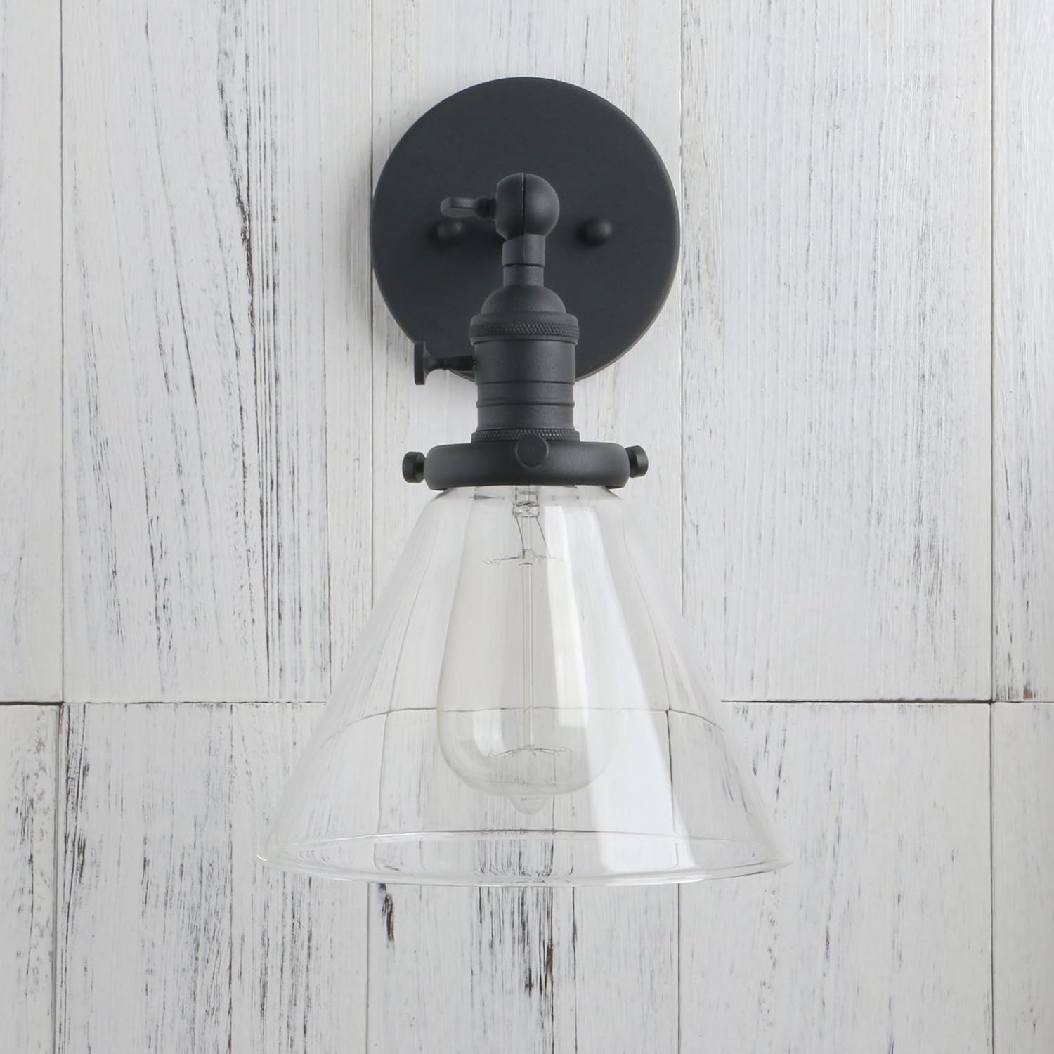 🔥 Cashback up to 70% Permo Single Sconce with Funnel Flared Glass Clear Glass Shade 1-Light Wall Sconce Wall Lamp (Matt Black）