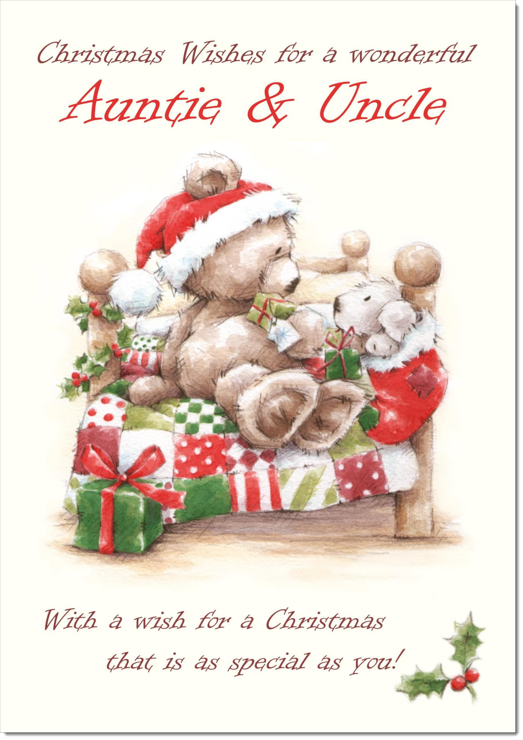 doodlecards Auntie and Uncle Christmas Card Cute Bear on Bed Large A4 Size Christmas Card for Auntie & Uncle with Plain Envelope — image 1