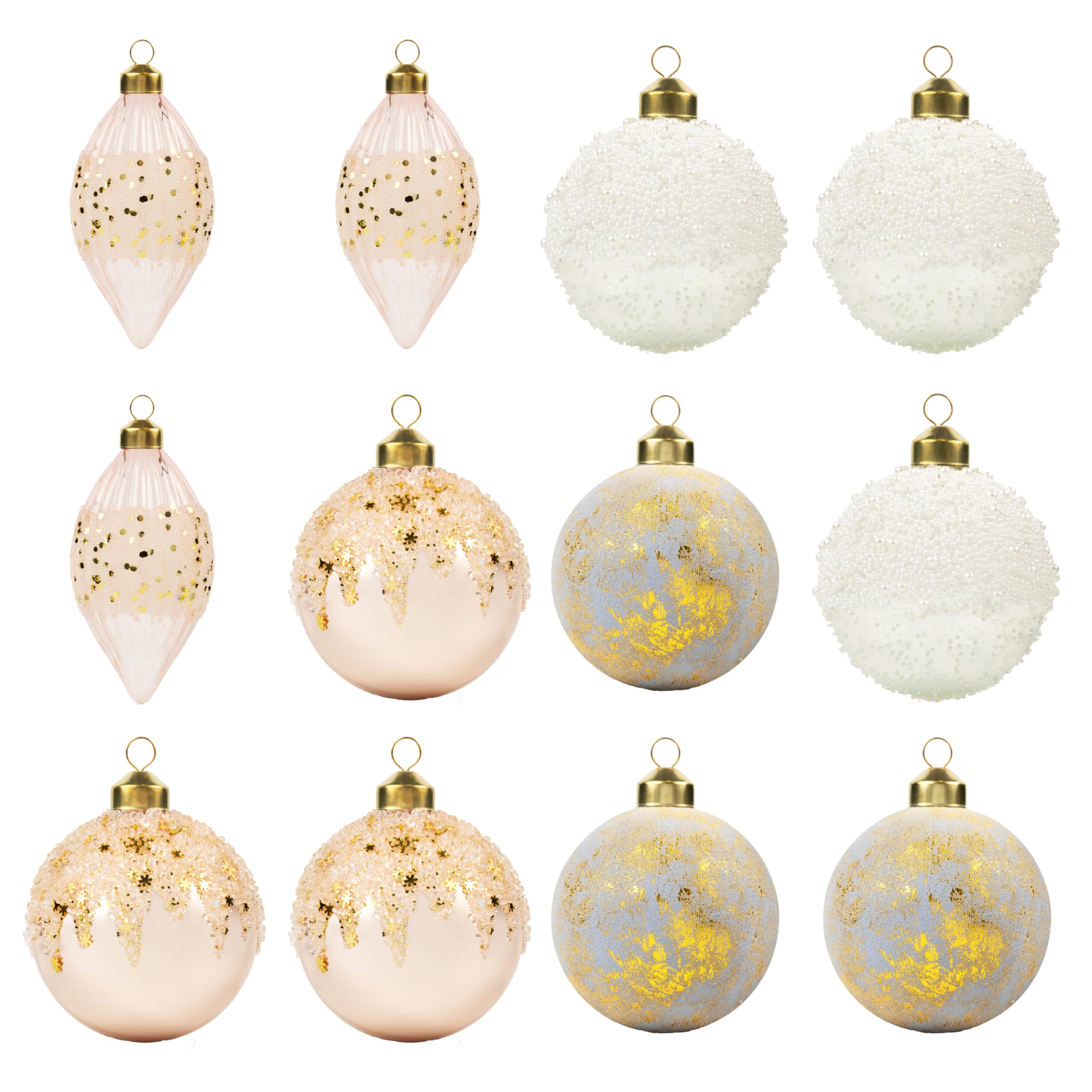 Photo 1 of Papyrus 12 Piece Soft Snow Glass Ornament Set, 3.15" Dia, 4 Styles Equally Assorted