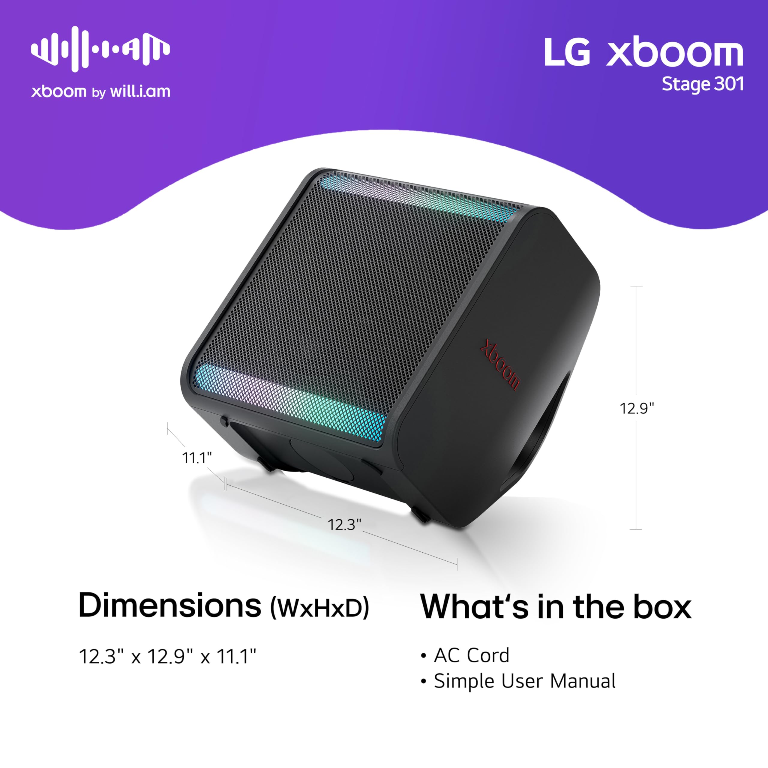 LG xboom Stage301, Portable Party Speaker, Bluetooth et Assistants vocaux, Design rétro,Indicateur LED (pour Guitare/Micro)
