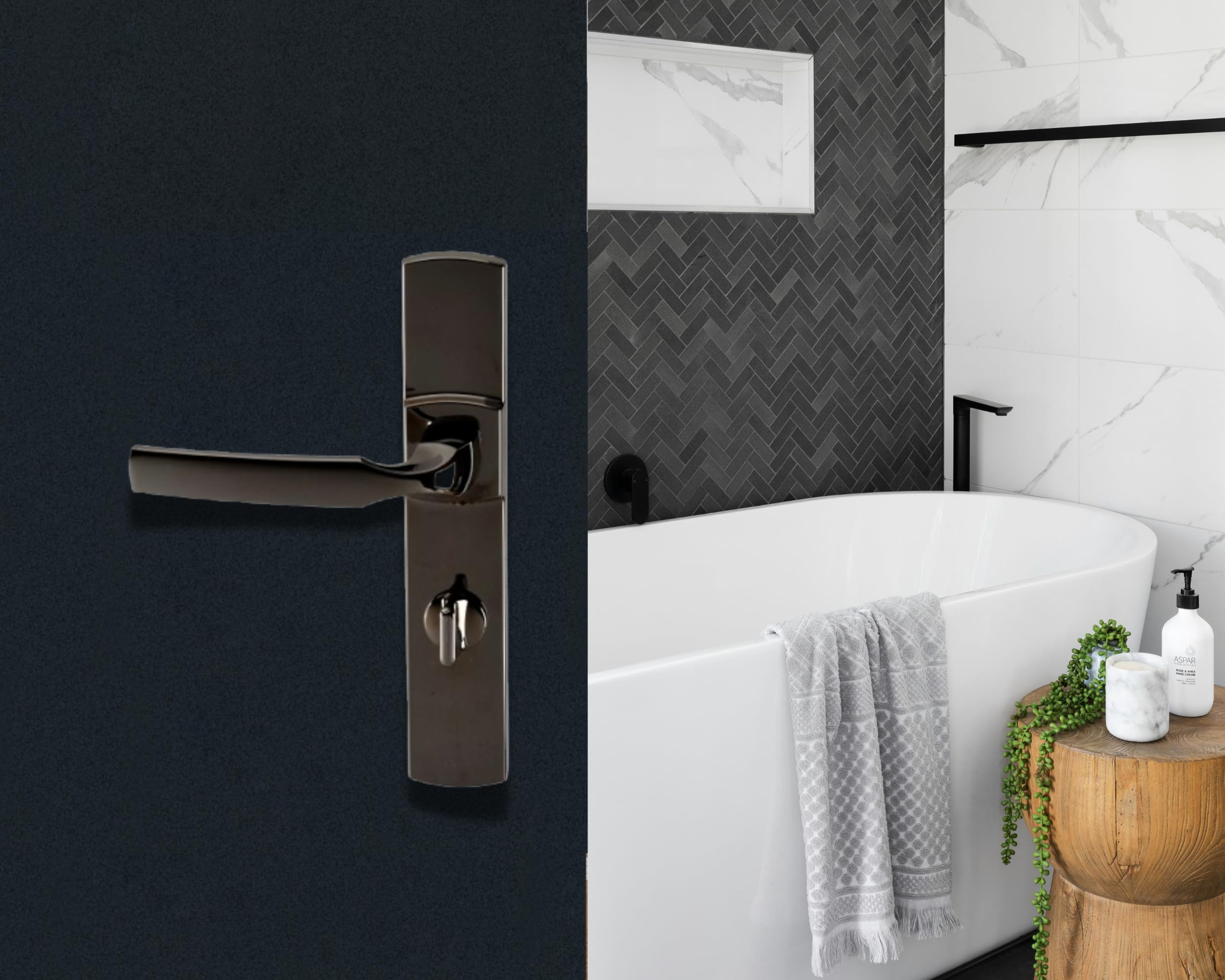 Vachette Ensemble de Poignée de Porte sur Plaque ARTIS - Version à Condamnation pour Porte de WC, Salle de Bain - Entraxe 195 mm - Matériau Zamak Résistant - Garantie 10 Ans - Finition Diamant Noir