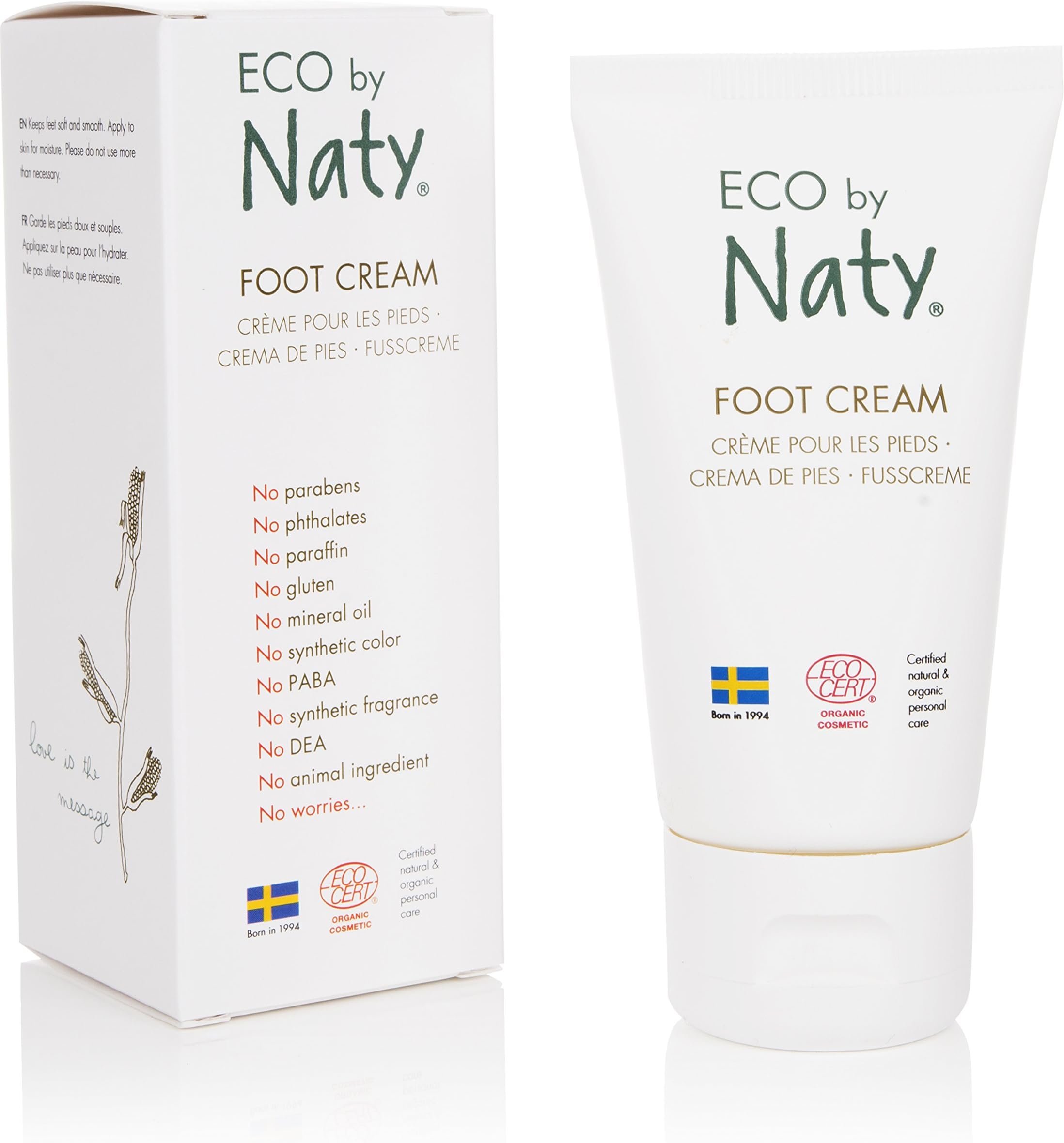 Eco by Naty, Foot Cream, 100% Plant-derived ingredients with 0% perfume, dermatologically tested, 50 ml tube