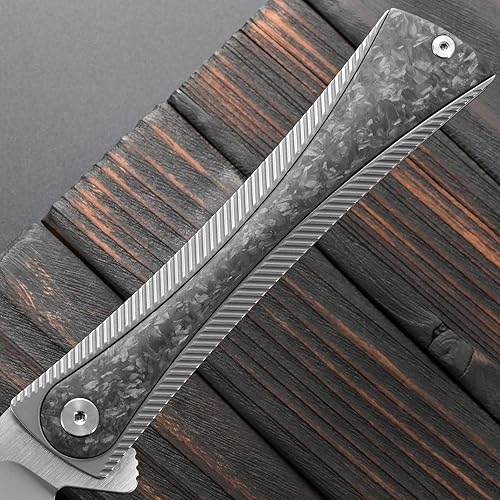 Miniatura 5 de Sitivien ST994 Cuchillo plegable, hecho a mano, hoja de acero cepillado M390 con mango de fibra de carbono de titanio, cuchillo de herramienta EDC