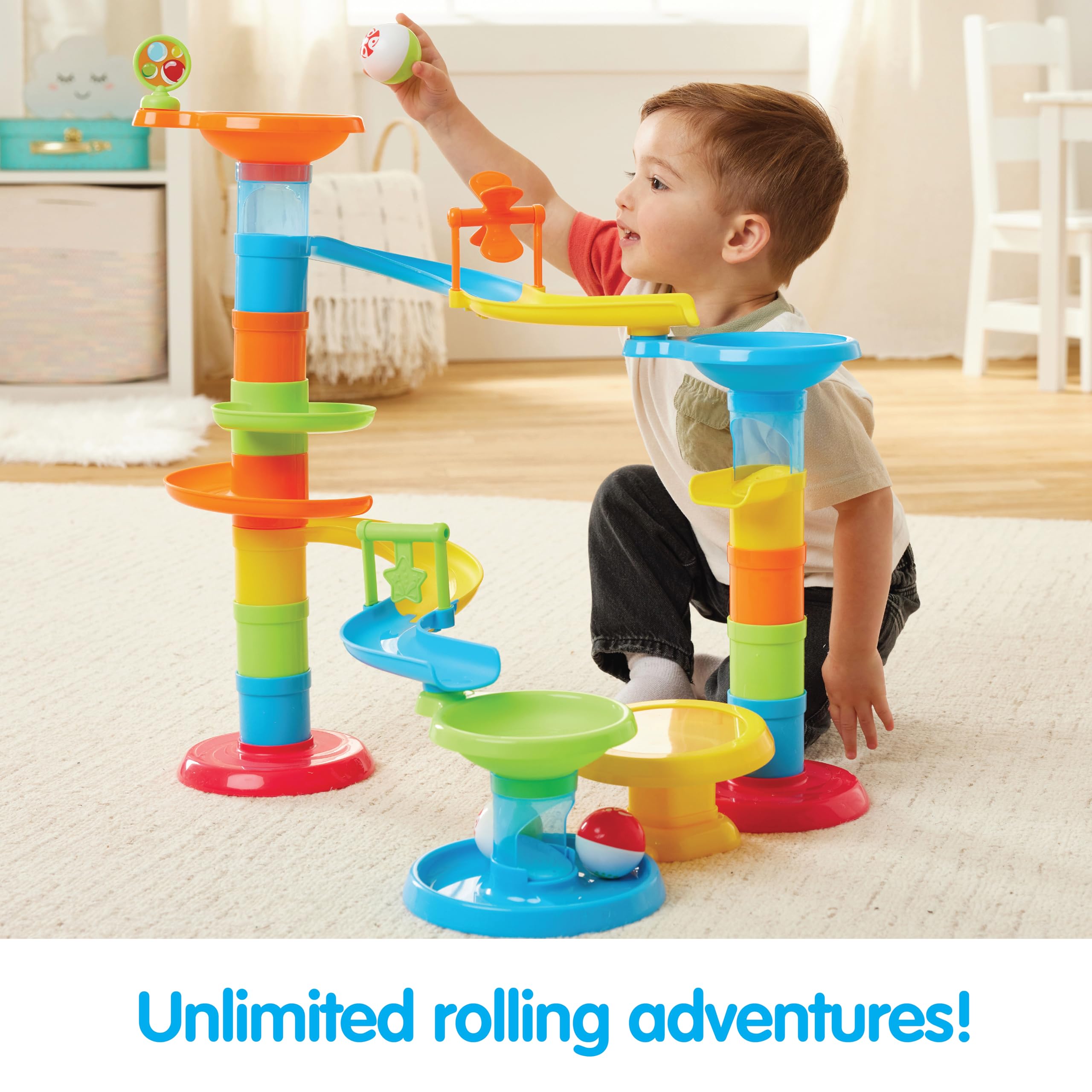 Kidoozie Drop N' Roll Raceway – 30-teiliger Kugelturm mit 3 bunten Bällen – ab 12 Monaten